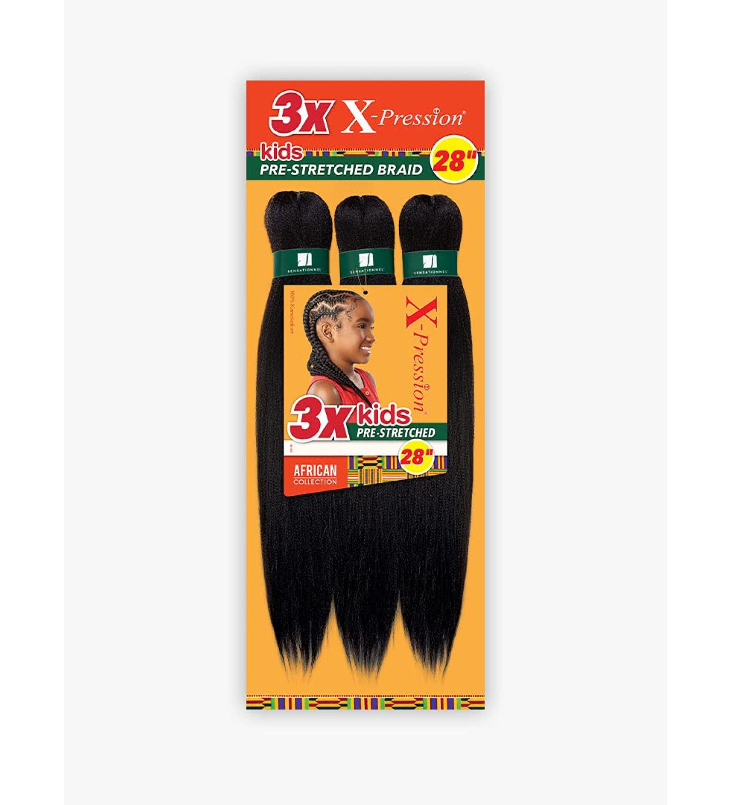 Sensationnel African Collection 3X X-PRESSION Kids Pre-Stretched Braid 28" (3-Pack SM1B/BG) - Ideal for Easy Braiding & Styling | Shop Internationally - Buy Online on SooperMarket.com