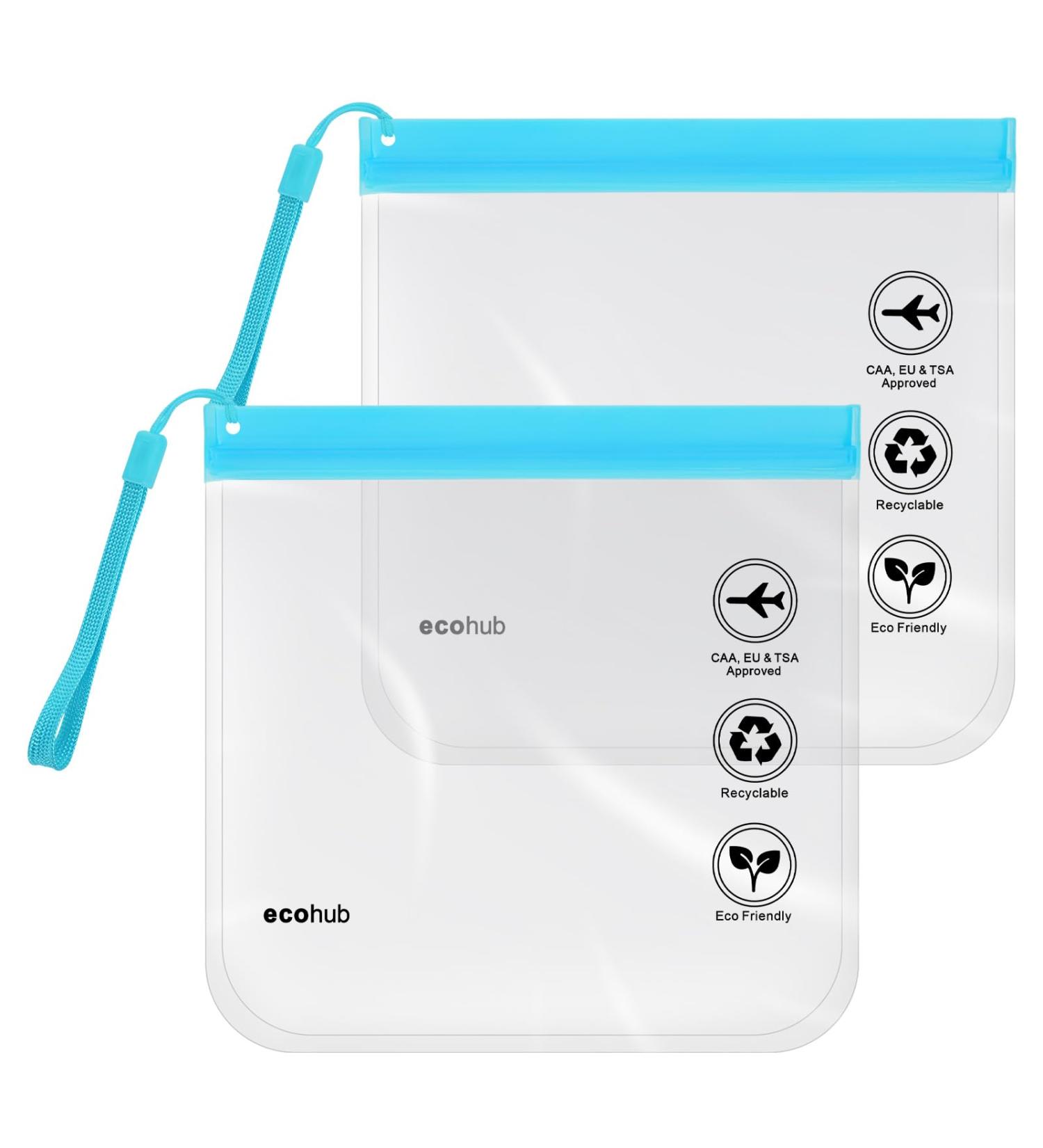 ECOHUB Airport Security Liquids Bags - 2 Pack Clear EVA Airport Travel Toiletry Bags (Blue) - Airline Approved Zip Lock Bags with Carrying Handle - Buy Online on SooperMarket.com