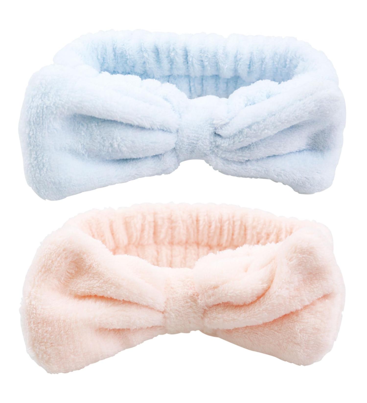 Headband for Washing Face and Makeup 2 Pieces Elastic Bow Tie Hairband for Shower Sports Spa Skincare Beauty Head Wraps Hair Accessories for Women Girls Men Boys Pink and Blue - Buy Online on SooperMarket.com