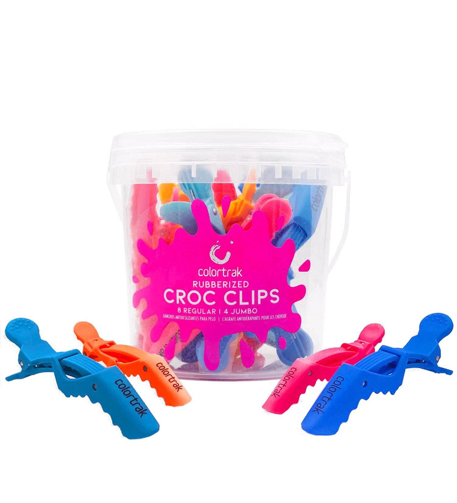 Colortrak Croc Hair Sectioning Clips Bucket - 12 Pack for Coloring, Cutting, and Styling - No Slip Rubber Grip - Assorted Colors - Buy Online on SooperMarket.com