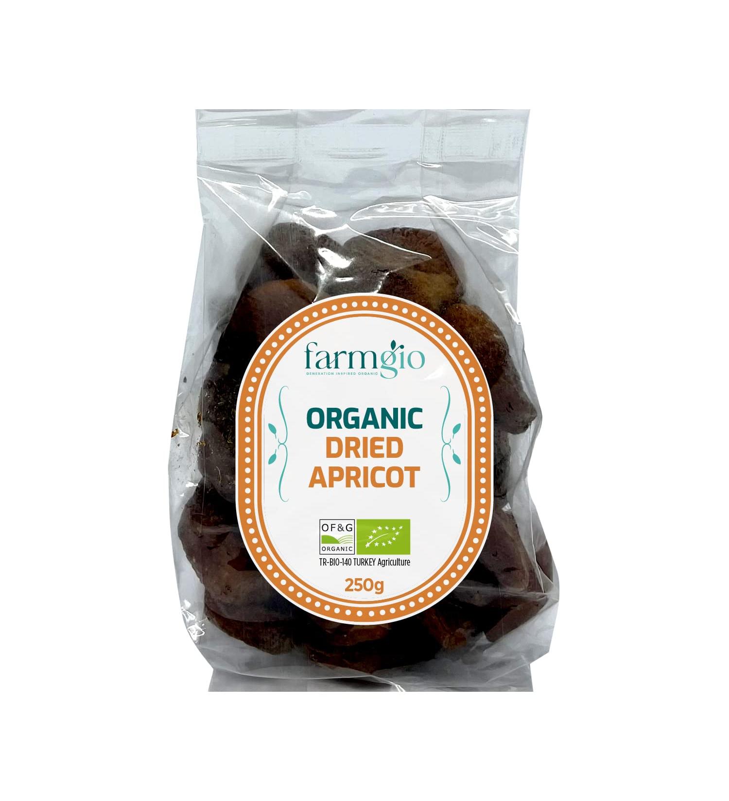 Farmgio Organic Dried Apricot 4X (250 g) | Certified Organic Agriculture | Zero preservatives or additives | Vegan | Perfect Healthy Snacks | Gluten Free - Buy Online on SooperMarket.com