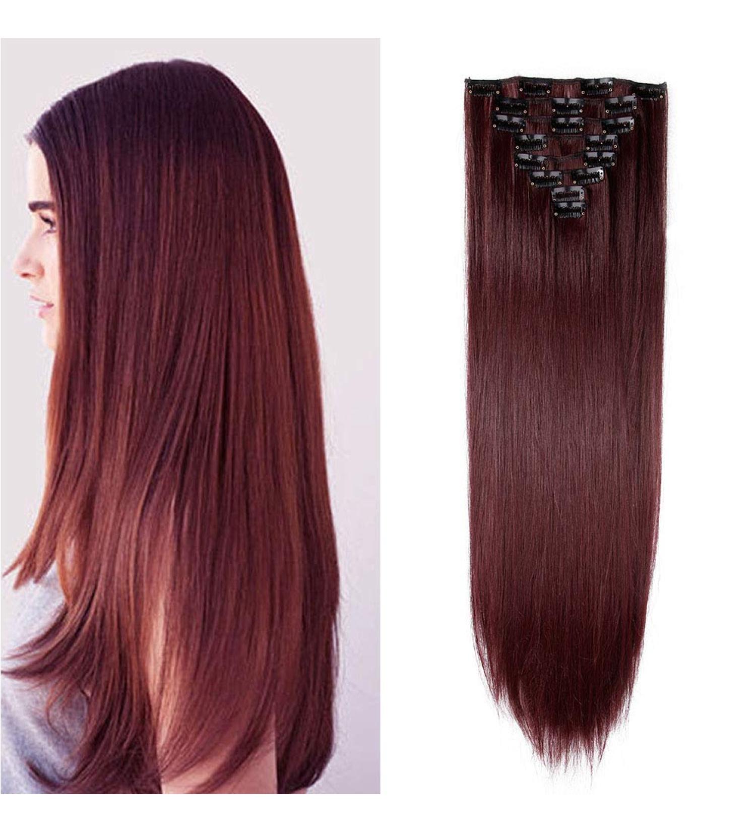 23 Dark Wine Red Clip-In Hair Extension - 8 Pcs Synthetic Hair, 23 Inch Straight - Buy Online on SooperMarket.com