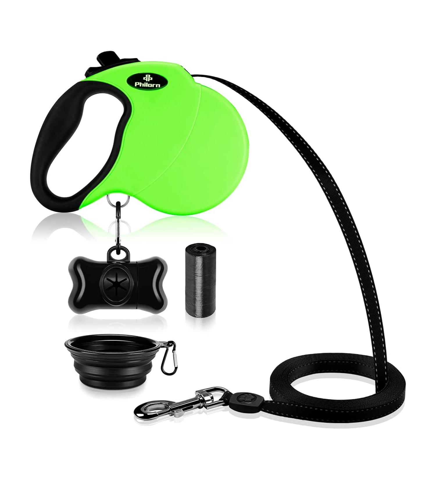 Philorn 5m Retractable Dog Leash - Flexible One-Button Blocking Non-Slip Handle Reflective for Small/Medium Dogs Up to 20kg - Green - Buy Online on SooperMarket.com