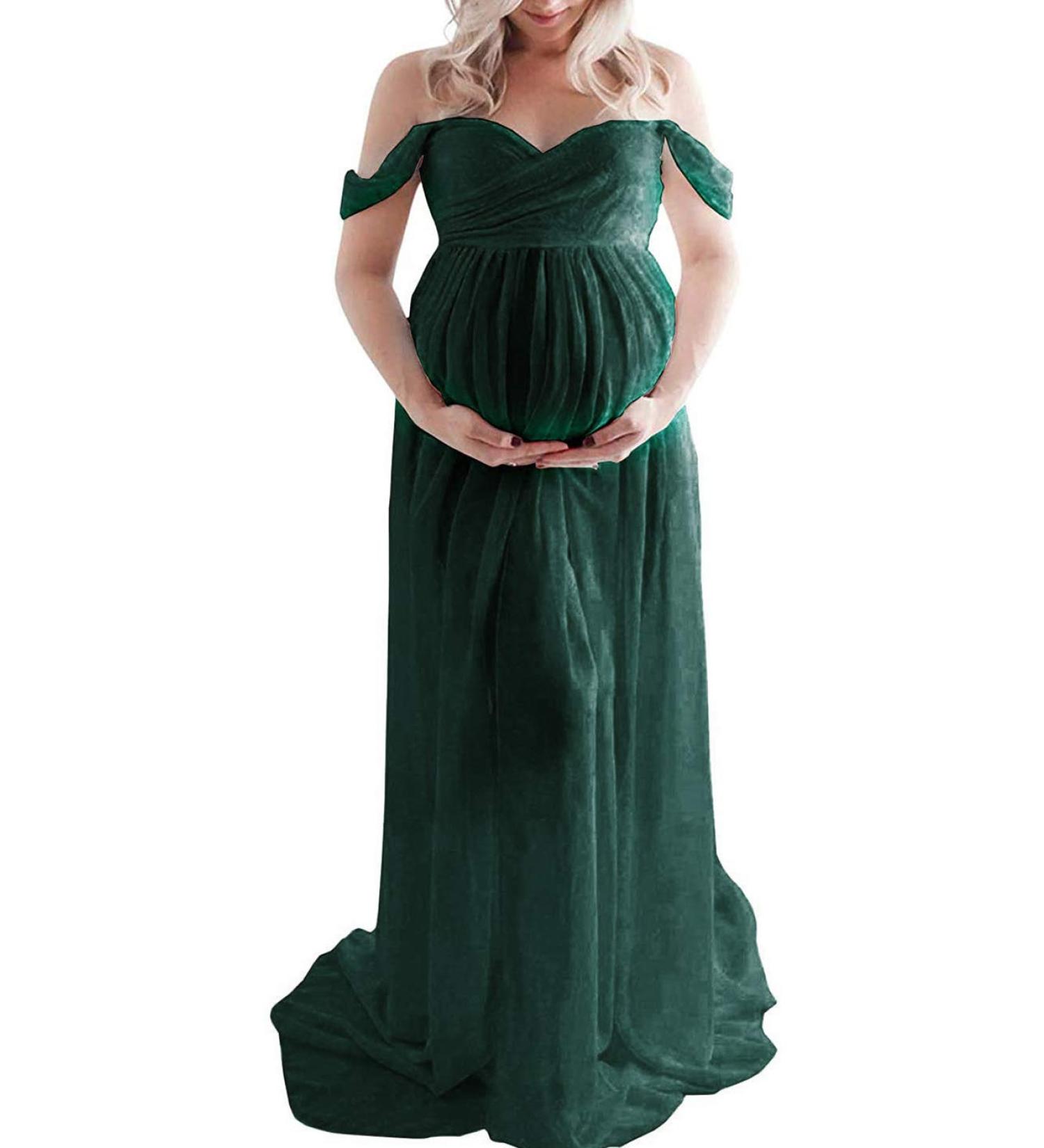 FEOYA Maxi Maternity Dress - Lace Strapless Gown for Pregnant Women Photography - Green - Buy Online on SooperMarket.com