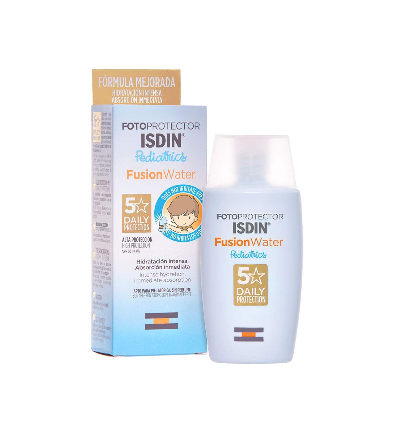 ISDIN Pediatrics Fusion Water SPF 50 50ml - Kids Facial Sun Cream | Gentle & Non-irritating | Ultra-light, Non-sticky Formula | Suitable for All Skin Types - Buy Online on SooperMarket.com