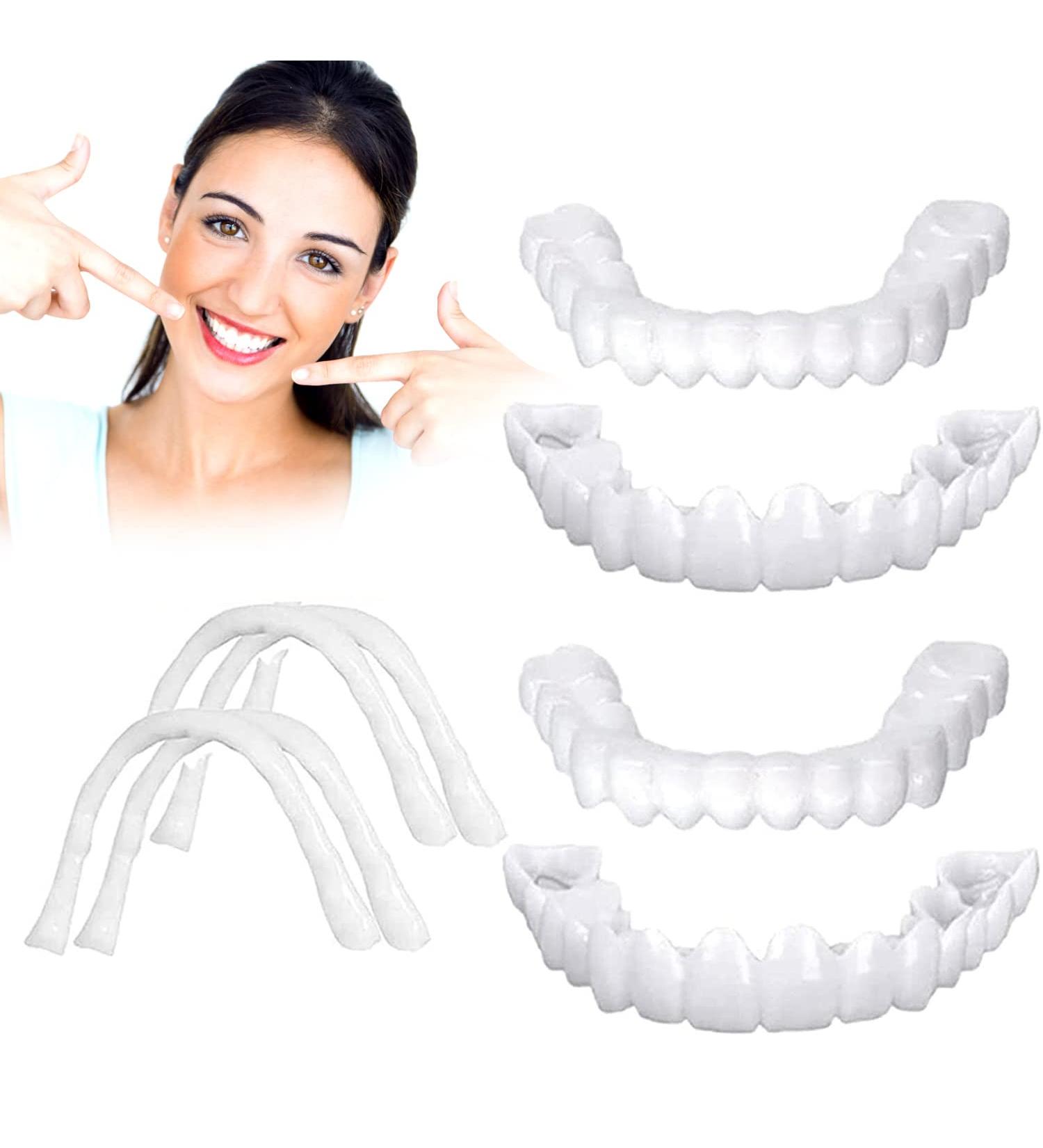 4 Pcs Fake Teeth Dentures for Women and Men - Temporary Dental Veneers for Natural, Comfortable Teeth Restoration, Protecting Your Smile - Buy Online on SooperMarket.com