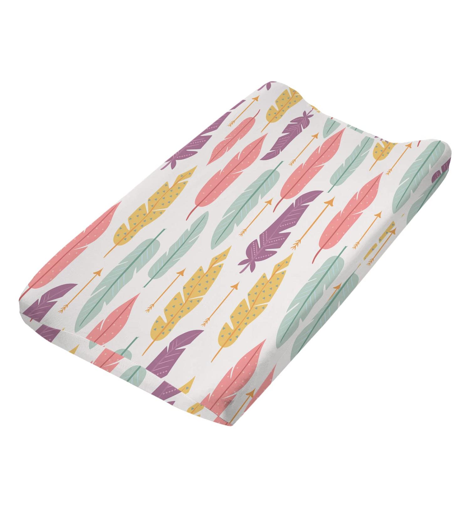Changing Pad Cover Senoke Diaper Changing Pad Sheet Cover Ultra-Soft Cotton Blend Stylish Flowers Animal Changing Pad Covers for for Baby Boys Girls(Feather)