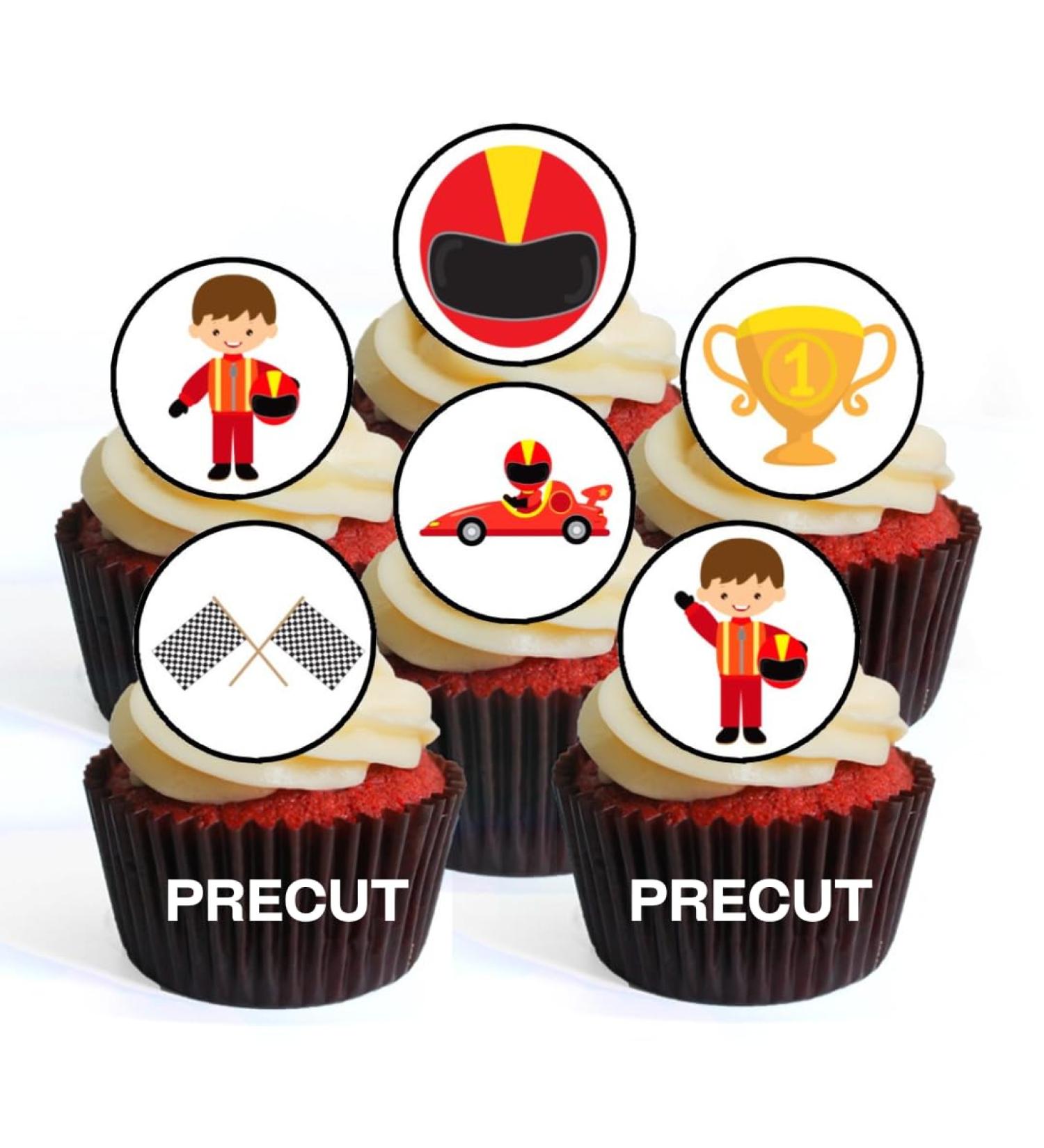 PRECUT Car Racing Edible Cupcake Toppers - Race Cars Theme #2 Premium Thickness SWEETENED VANILLA - wafer card disc cake decorations (Pack of 24) - Buy Online on SooperMarket.com