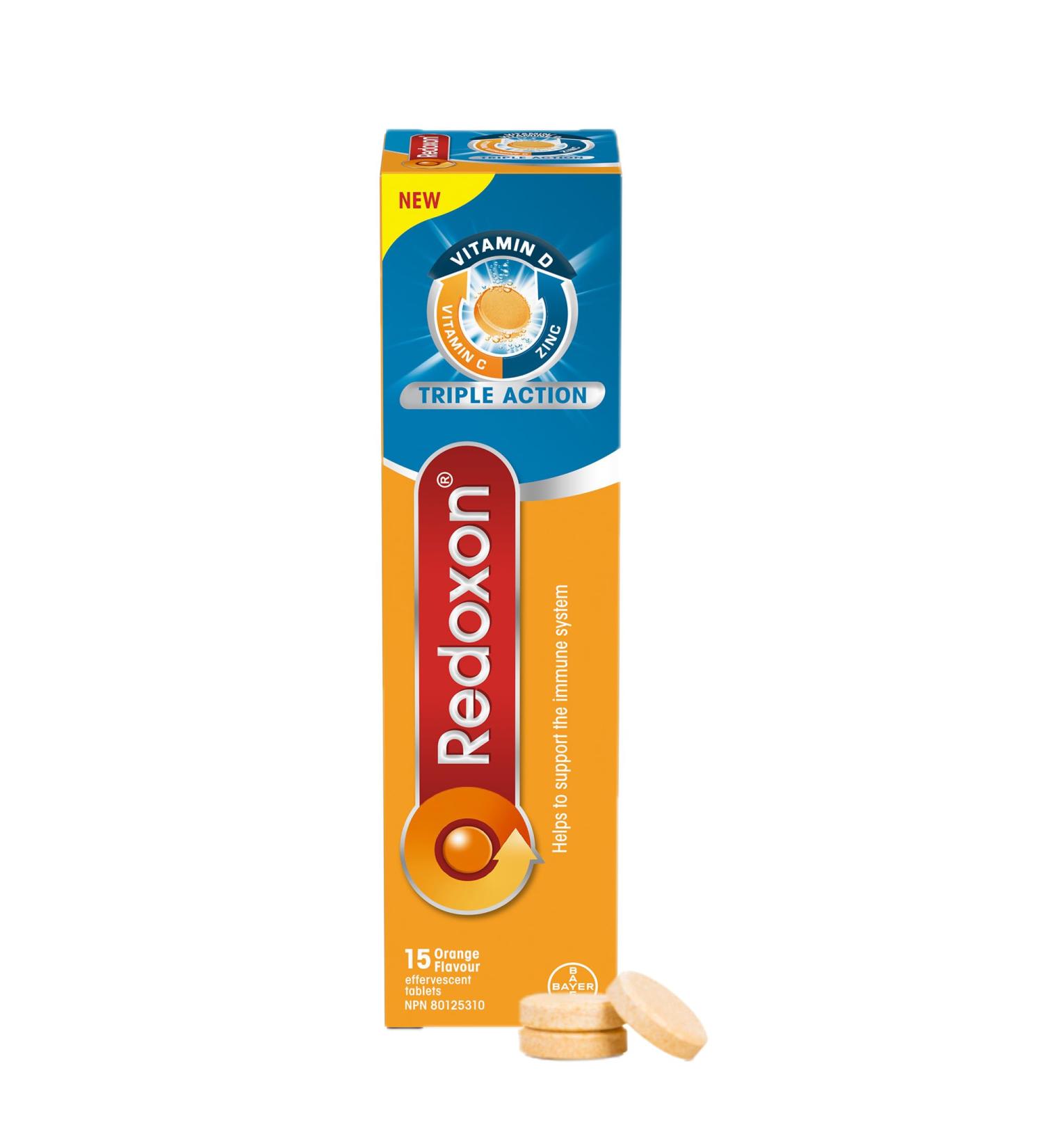 Redoxon Triple Action Vitamin C Vitamin D And Zinc Effervescent Tablets for Immunity Support Zinc Vitamin D and Vitamin C Supplement Immune Support For Adults 15 Orange Flavoured Tablets - Buy Online on SooperMarket.com