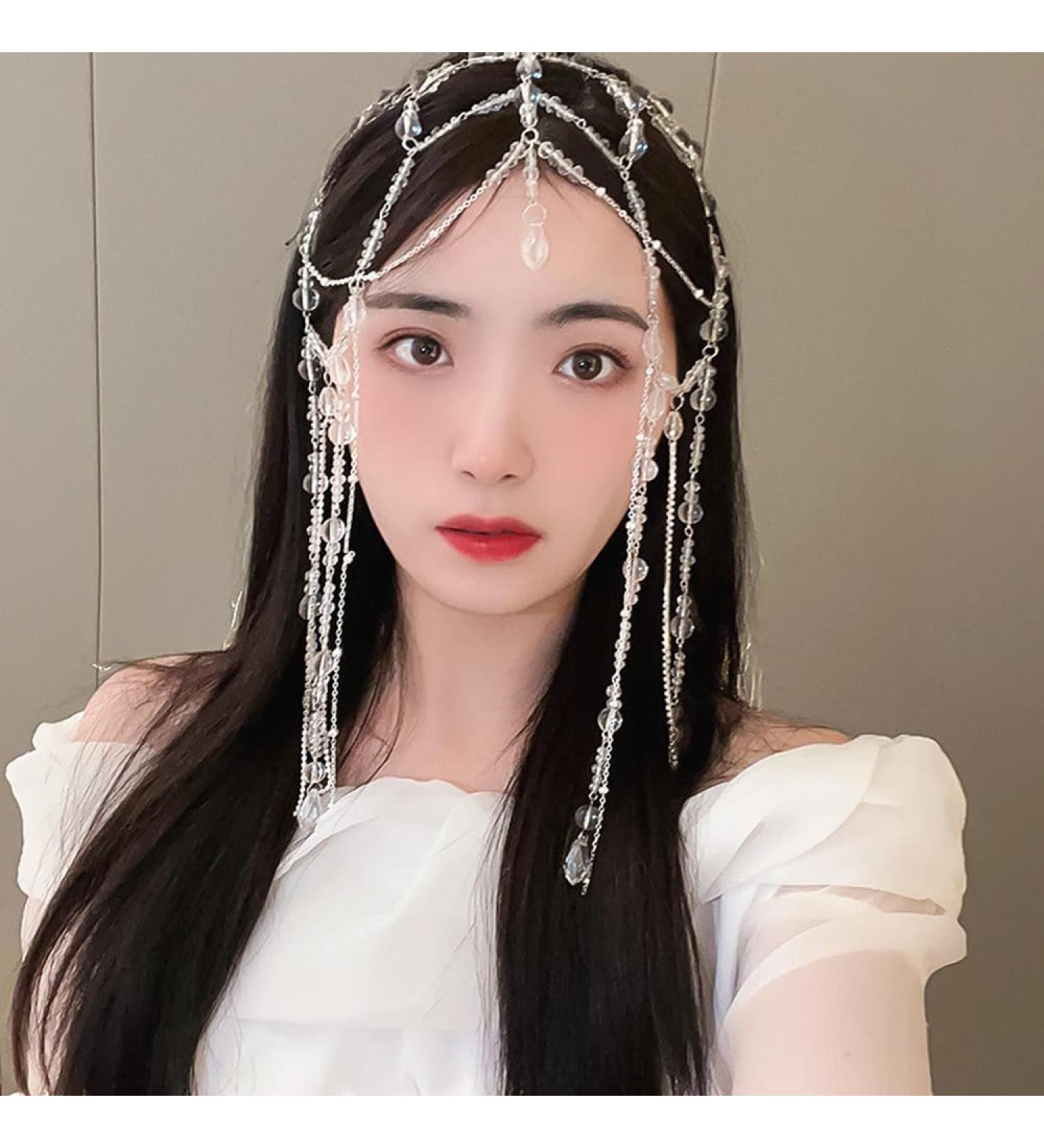 Wiwpar Boho Crystal Long Chain Tassel Headpiece | Rhinestone Festival & Wedding Hair Accessories for Women & Girls - Buy Online on SooperMarket.com