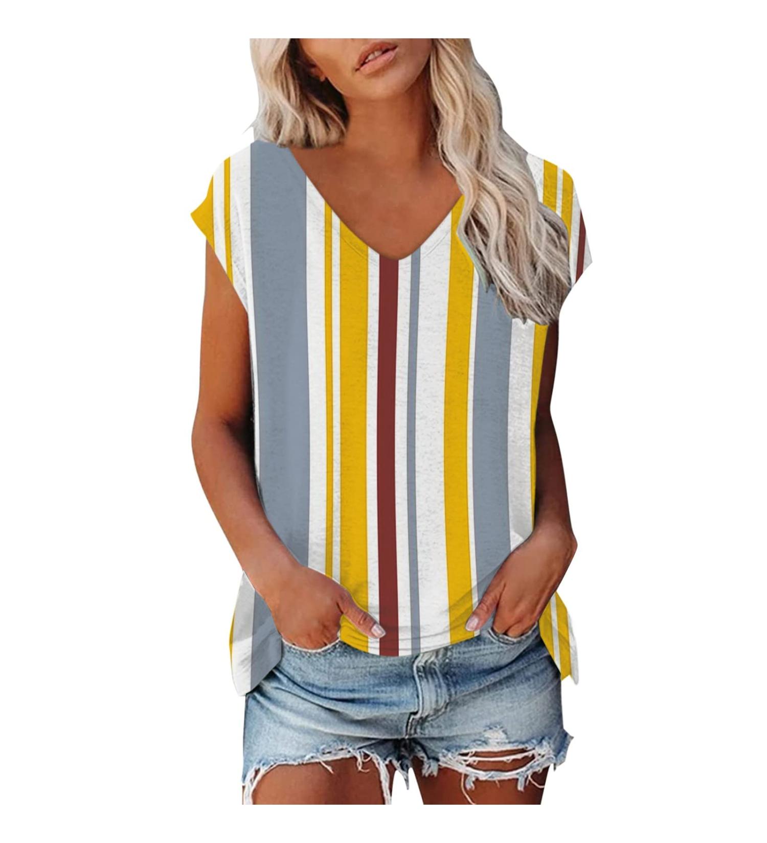 Short Sleeve T Shirts Clothing Woman T-Shirt Casual Black Clothing Top Women's Floral Pattern for Women Crop Tops Shirt Shirts Top Women's Summer Tank Top 2-yellow M - Buy Online on SooperMarket.com