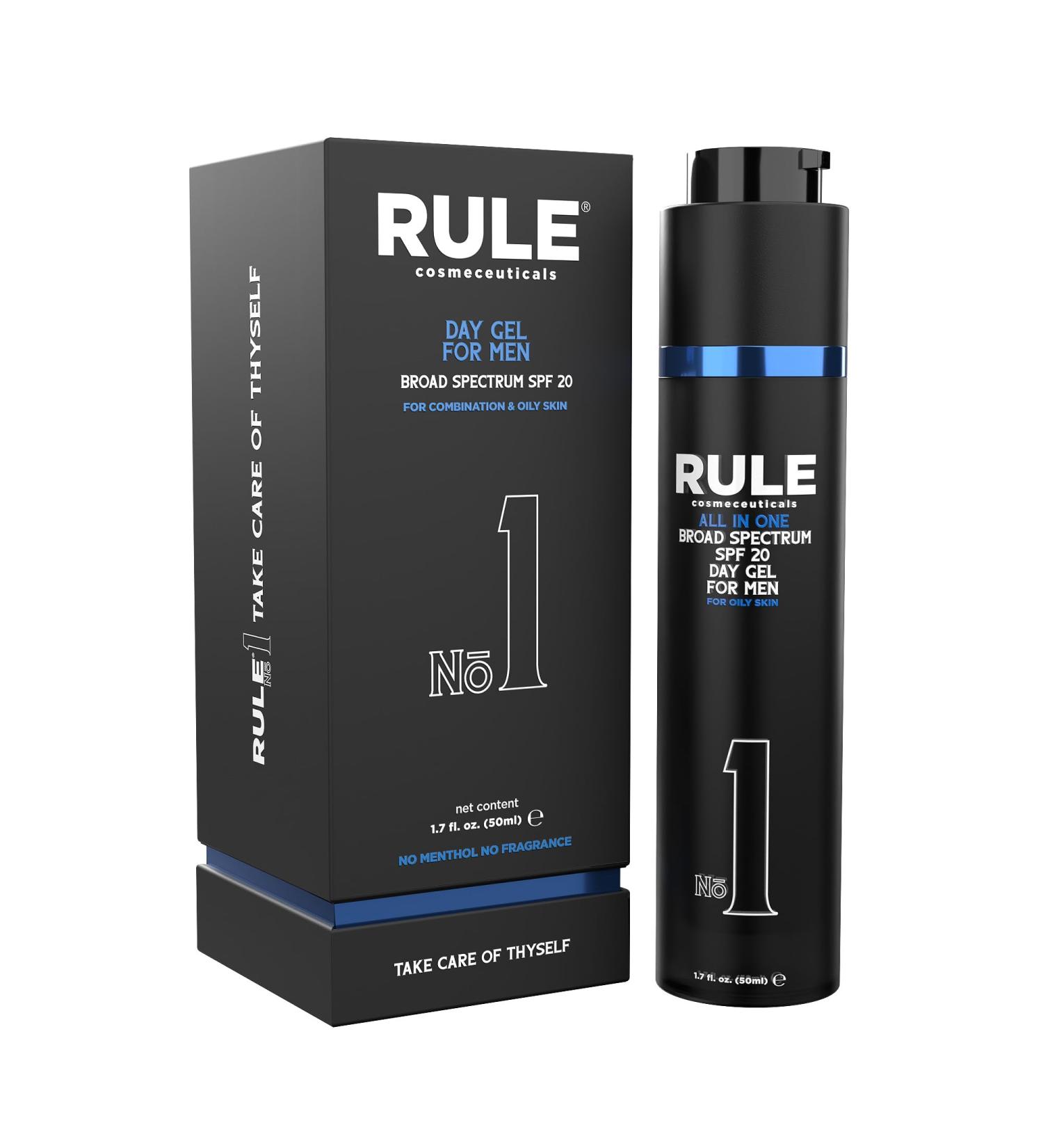 RULE 10-in-1 Mens Face Moisturizer with SPF 20 - Anti Aging Face Moisturizer with Collagen Licorice Extract Anti Wrinkle - No menthol (Combination/Oily Skin - No Menthol No Fragrance)
