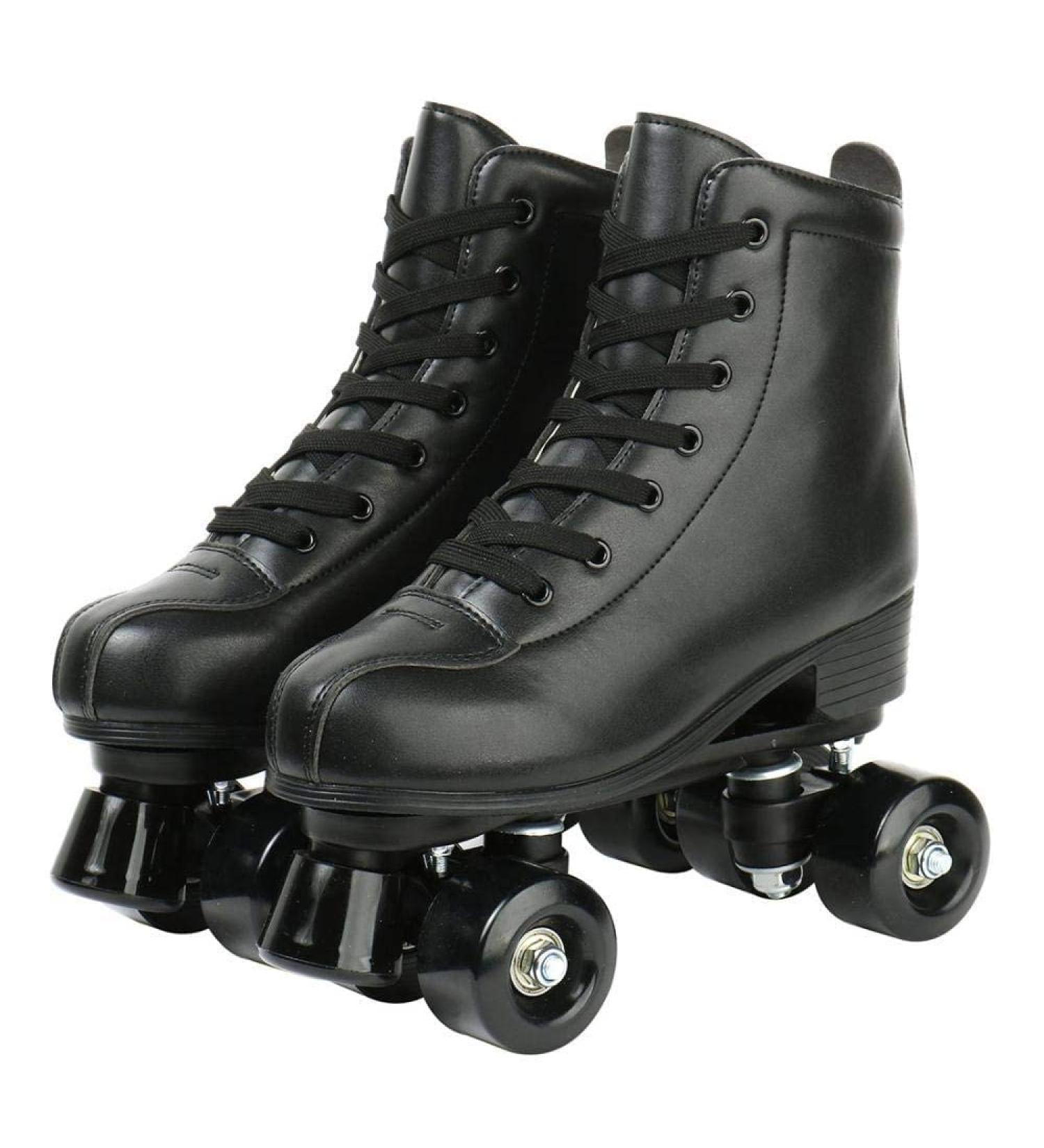 Women's Classic Leather High Top Double Row Roller Skates - Black Wheel - Size 37 | Indoor Outdoor Adult Skates with Bag - Buy Online on SooperMarket.com