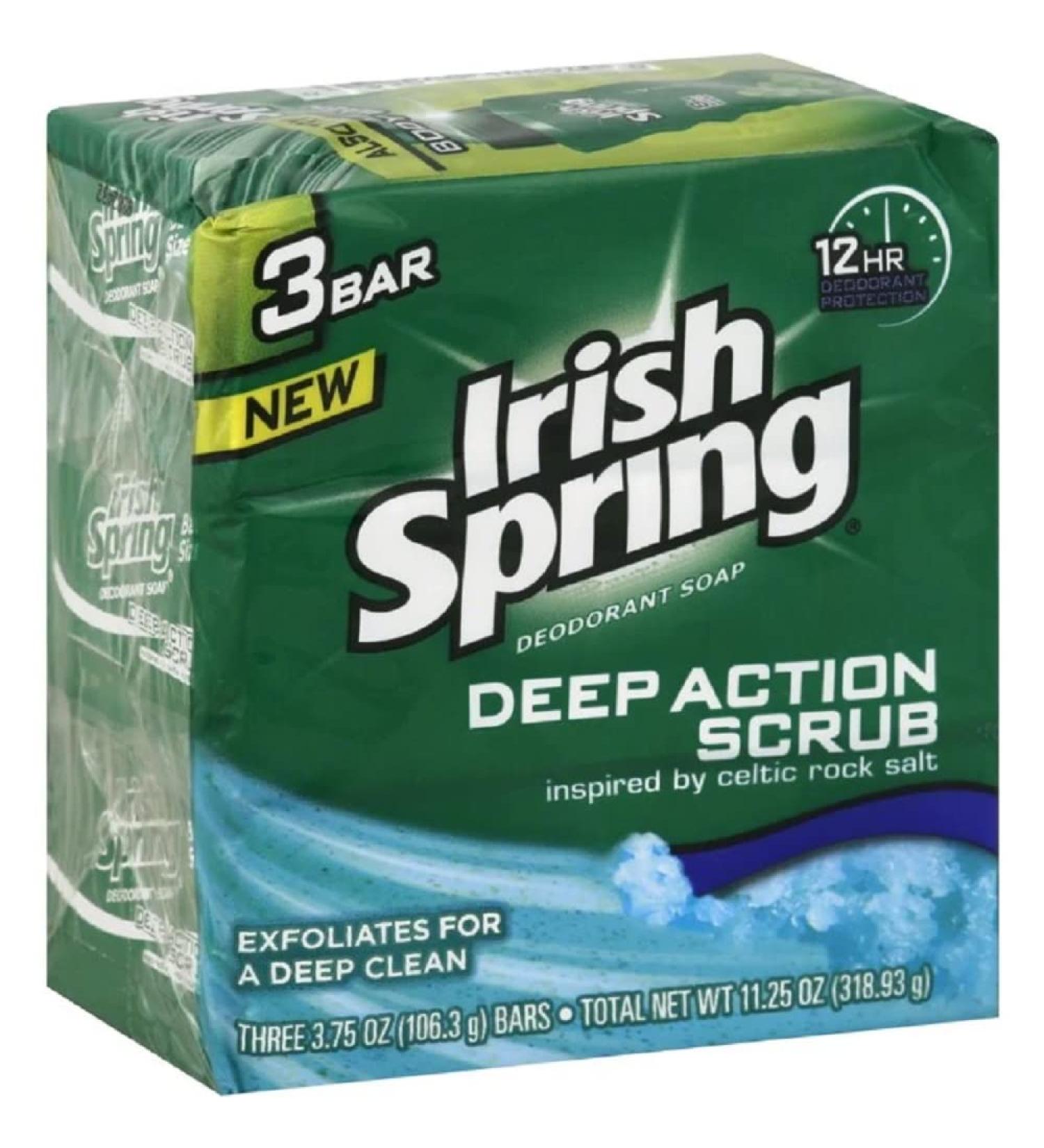 Irish Spring Deep Action Scrub Bar Soap 3 Pack - Invigorating Cleanse - Buy Online on SooperMarket.com