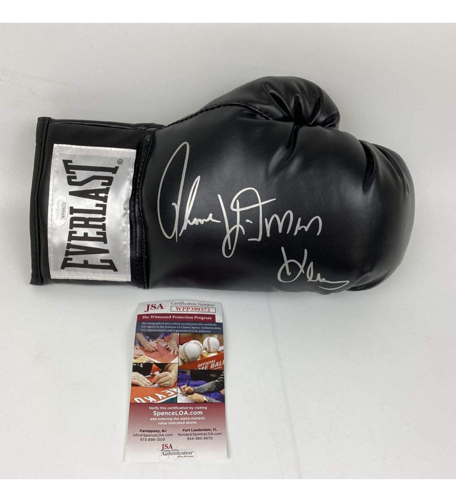 Autographed/Signed Thomas Hitman Hearns Black Everlast Boxing Glove JSA COA Auto