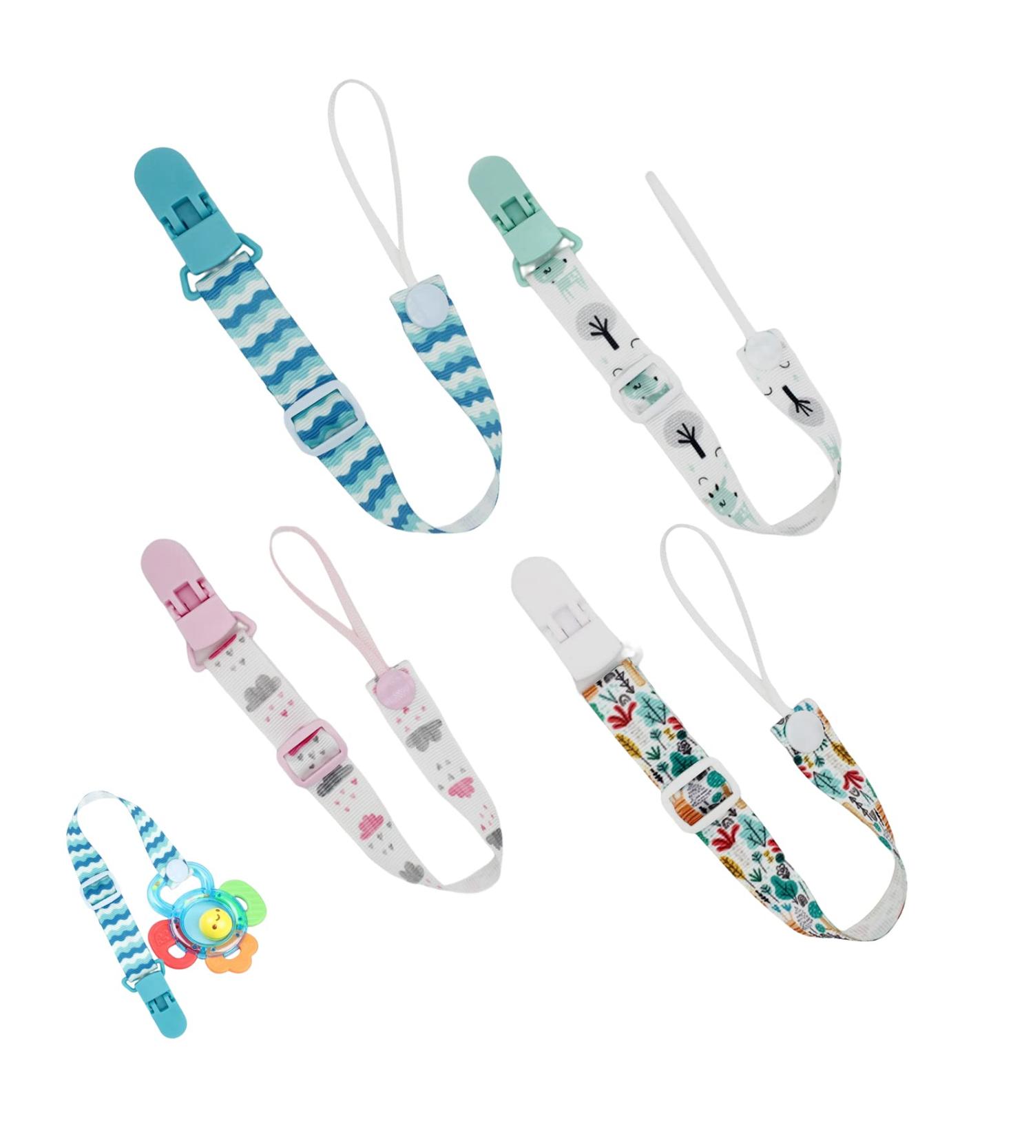4PCS Baby Pacifier Chain Clips - Secure & Stylish Pacifier Holder for Boys & Girls | Durable Fabric Bands - Buy Online on SooperMarket.com