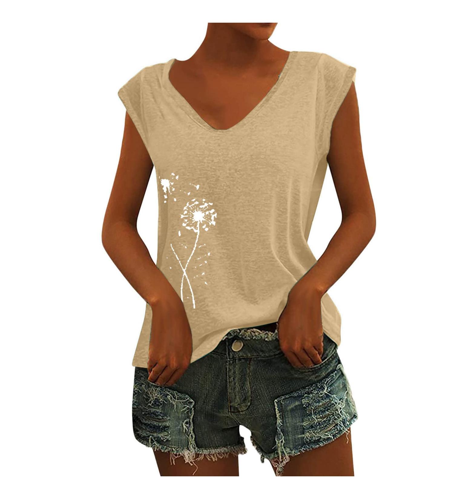 Short Sleeve T Shirts Clothing Woman T-Shirt Casual Black Clothing Top Women's Floral Pattern for Women Crop Tops Shirt Shirts Top Women's Summer Tank Top 3-yellow S - Buy Online on SooperMarket.com