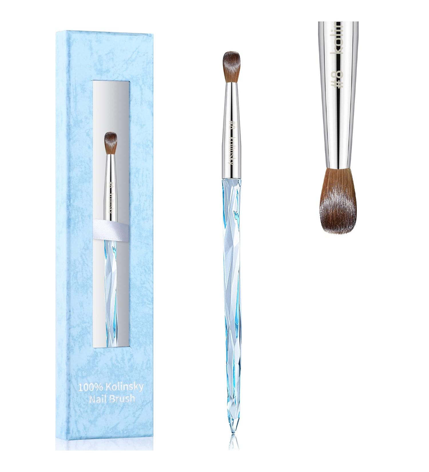 100% Pure Kolinsky Hair Size 8 Oval Acrylic Nail Brush Set - Professional Manicure Tool for DIY Home Salon - Crystal Blue - Buy Online on SooperMarket.com
