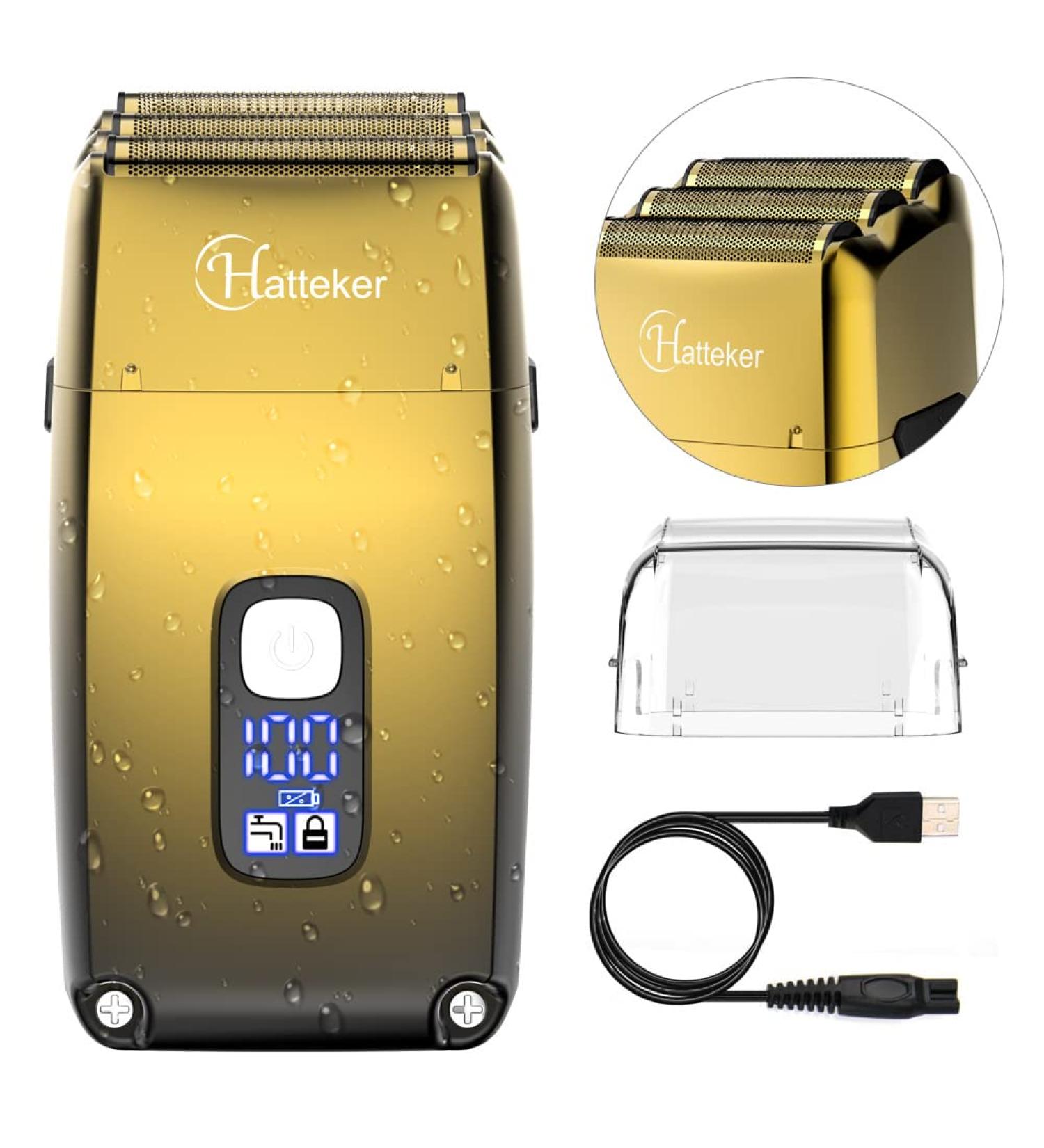 Hatteker Triple Blades Foil Shaver for Men - Close Bald Head Shaving - Waterproof Electric Razor for a Smooth Finish - Cordless and Wet/Dry Use - Gold - Buy Online on SooperMarket.com
