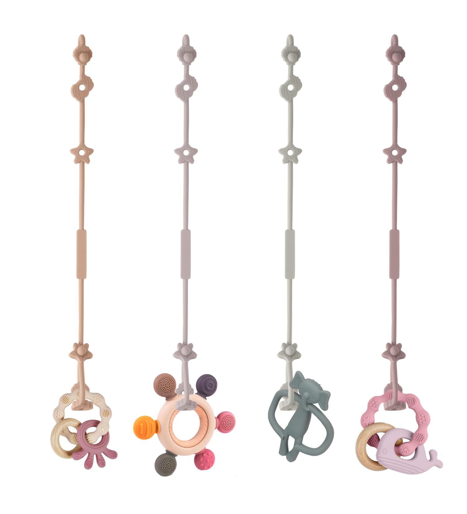 Vicloon Silicone Toy Clip 4Pcs Toy Safety Straps Food Grade Silicone Pacifier Clips Sippy Cup Strap Adjustable Stroller Pacifier Strap Hanging Toys Baby Toy Anti Drop Chain (Pink/Purple) Pink-Purple - Buy Online on SooperMarket.com