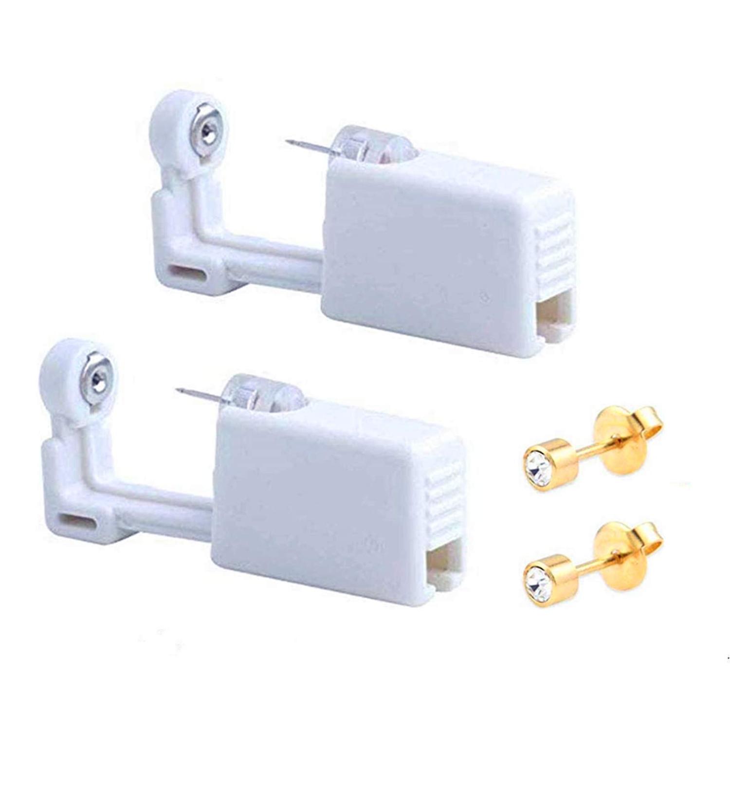 2 Pack Self Ear Piercing Gun Kit | Disposable & Easy to Use | No Pain Ear Piercing Tool with Studs (White Gold) - Buy Online on SooperMarket.com
