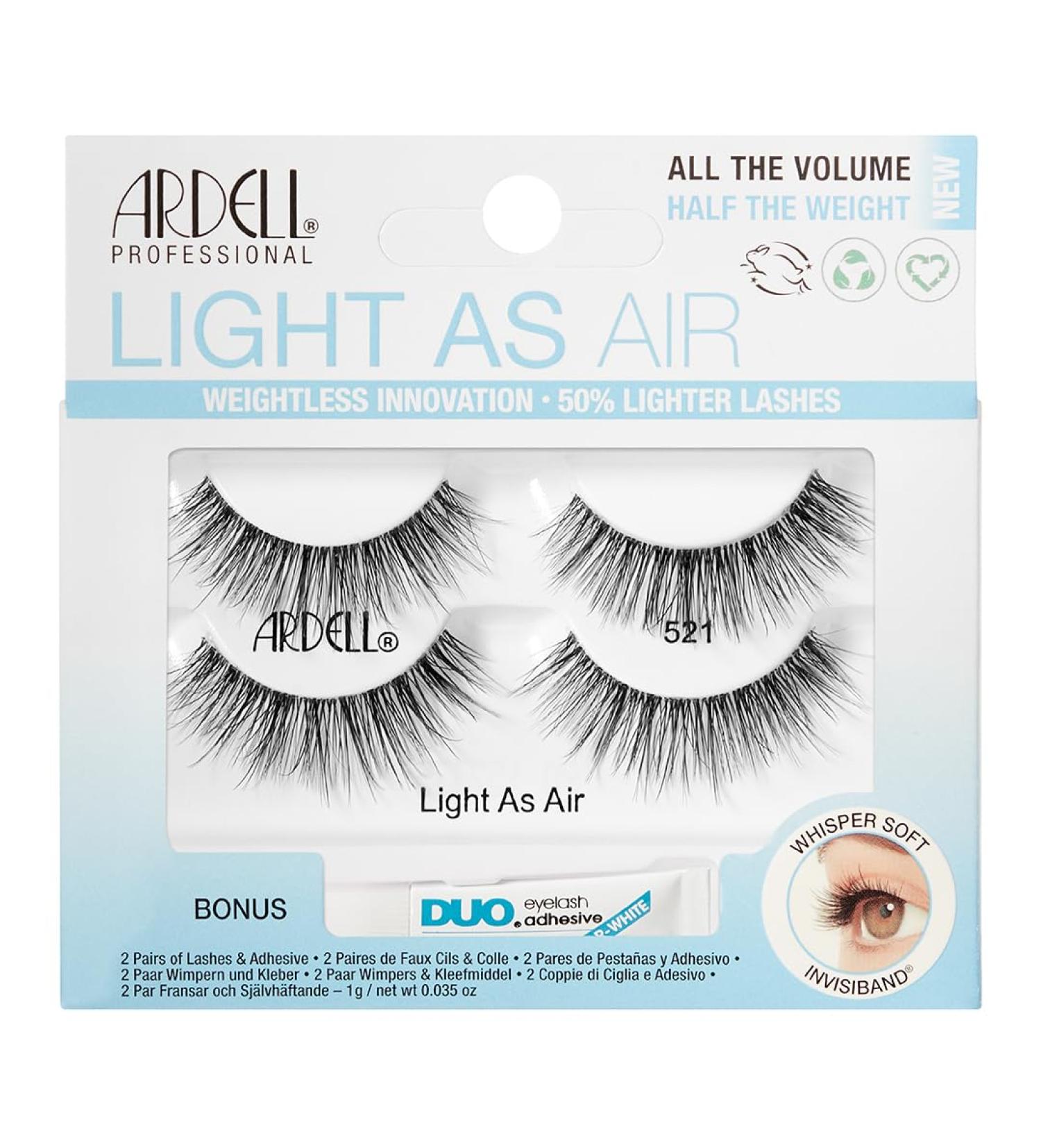 ARDELL Light As Air Style 521 - 2 Sets of Vegan Ultrathin Natural Fake Eyelashes with Glue - Reusable & Lightweight Band Lashes for Effortless Beauty - Buy Online on SooperMarket.com