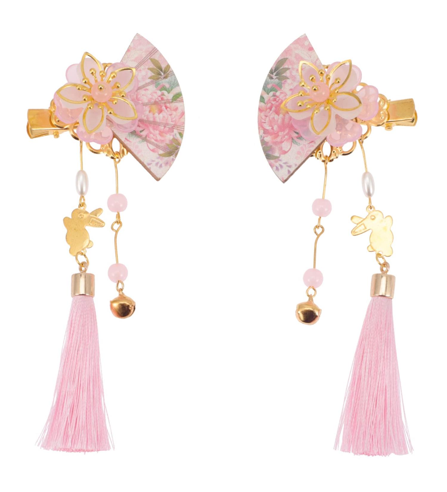 FRCOLOR 2Pcs Japanese Tassel Kimono Flower Hairpins - Traditional Duckbill Hair Barrettes for Women & Girls - Buy Online on SooperMarket.com