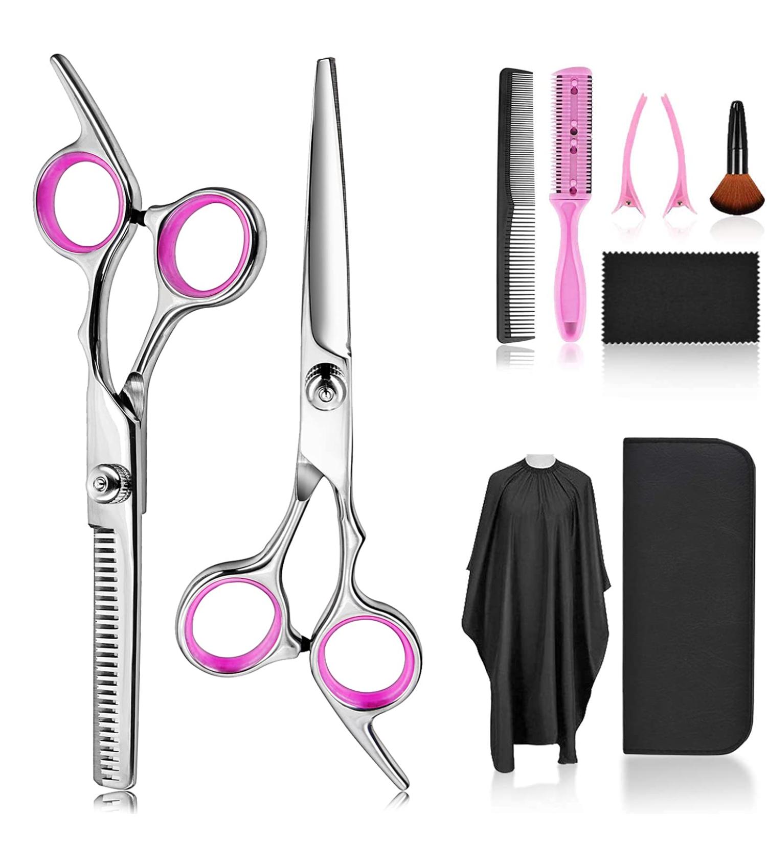 Professional 10 Pcs Barber Kit Hair Cutting Scissors Set | Hairdressing & Thinning Scissor Set for Women - Pink - Buy Online on SooperMarket.com