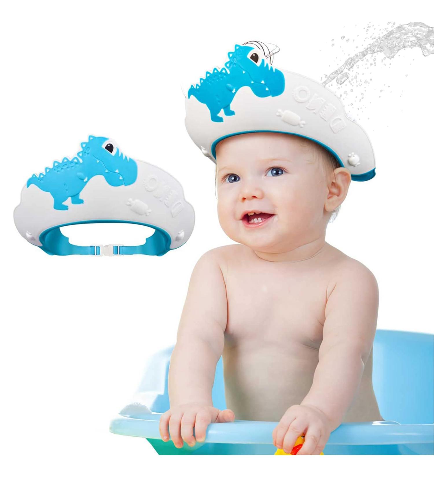 Baby Shower Cap KAMHBE Shower Caps for Kids Shield Adjustable Dinosaur Hair Washing Shampoo Shield Baby Visor for Eyes Ears and Face (dinosaur-blue) - Buy Online on SooperMarket.com