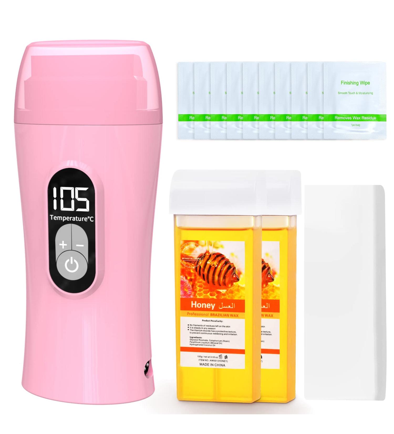 Demine Honey Wax Roller Kit for Hair Removal - Portable Wax Warmer for Sensitive Skin - Includes 2 Cartridges, 10 Wax-removing Wipes, 100pcs Wax Strips - Buy Online on SooperMarket.com