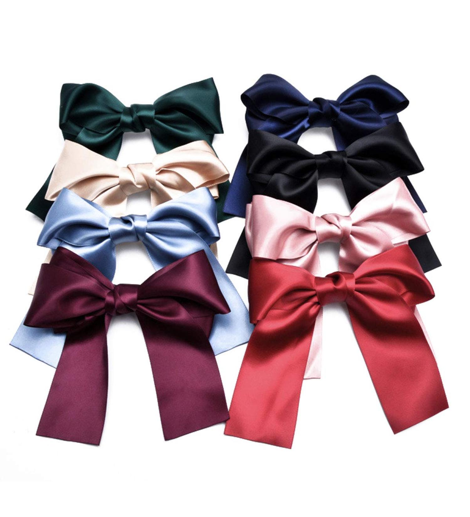 8-Piece Set Big Satin Ribbon French Barrettes for Women - Large, Soft, Silky Hair Bow Clips - Buy Online on SooperMarket.com