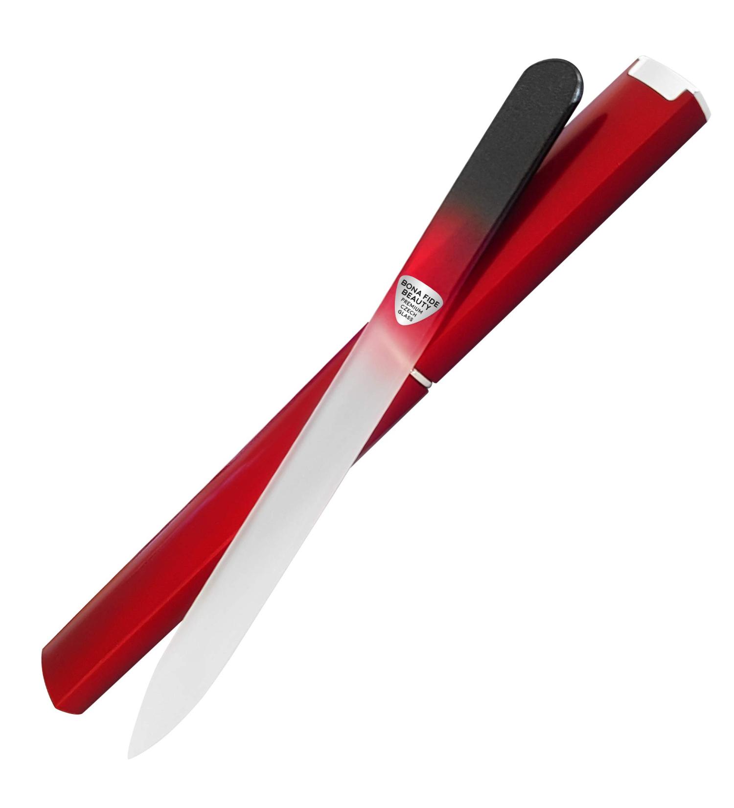 Premium Glass Nail File with Case | Czech Glass Manicure Tool | Precision Smooth Finish | Bona Fide Beauty Black Red - Buy Online on SooperMarket.com