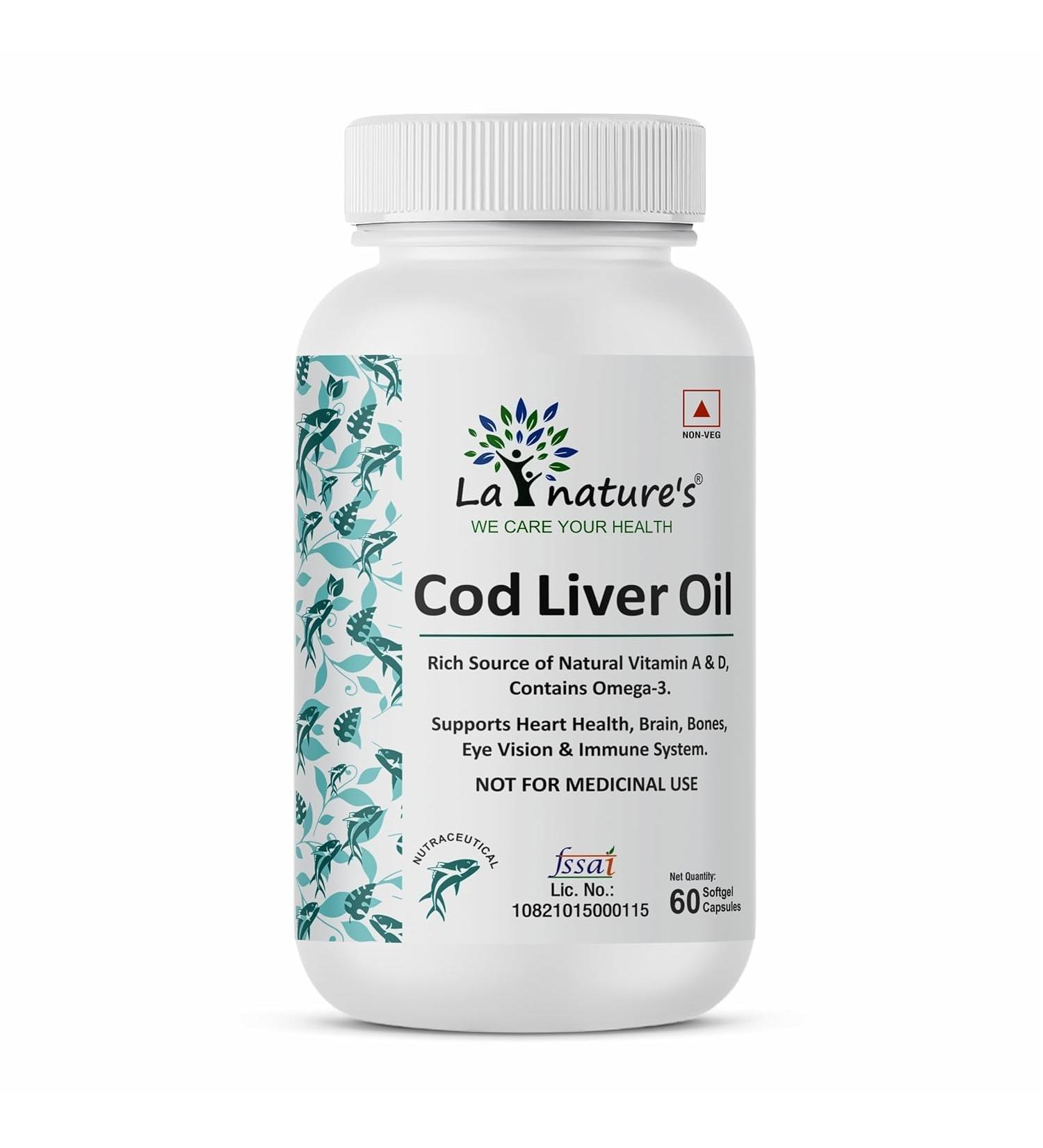 YANG Cod Liver Oil 60 Softgels - 300mg High in Vitamin A & D - Supports Brain Joints Eyes and Immunity Support for Men and Women - Buy Online on SooperMarket.com