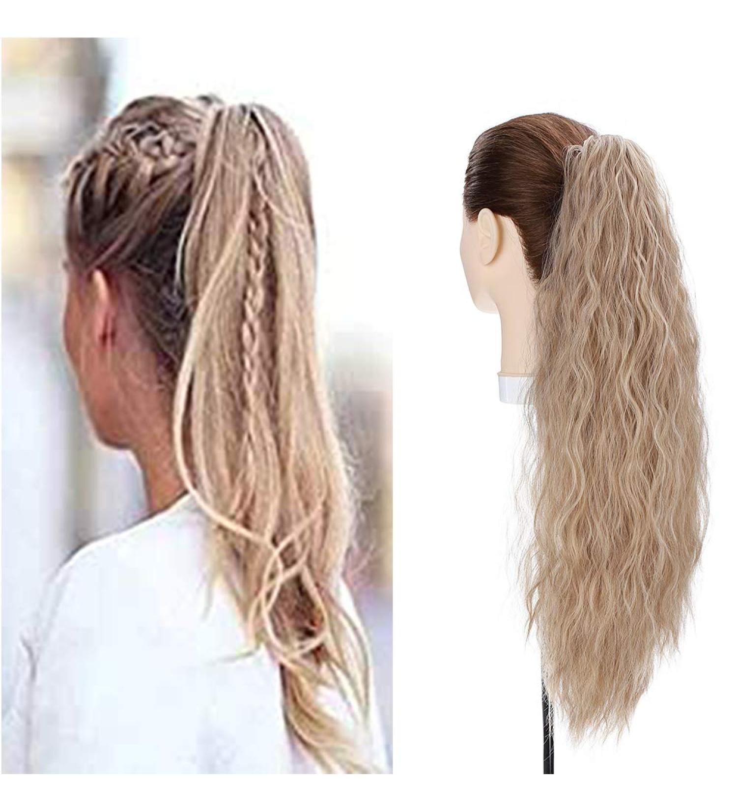 24" Corn Wave Ponytail Extension Claw Clip on Ponytails Wavy Curly Hair Extensions Jaw Pony Tail Hairpiece Light ash Brown mix Bleach Blond 24inch (Pack of 1) Yaki-Light ash Brown mix Bleach Blond - Buy Online on SooperMarket.com