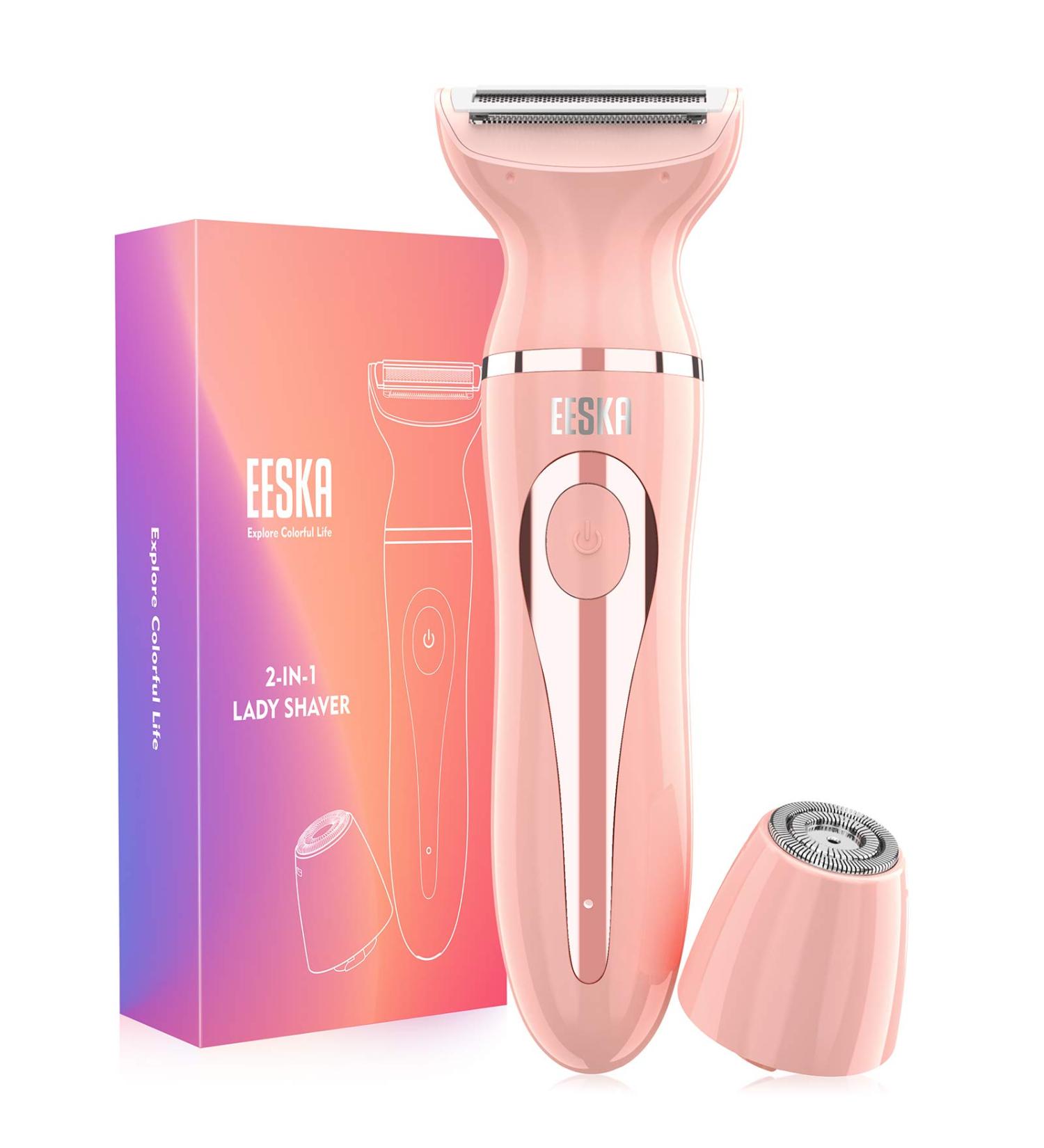 EESKA 2-in-1 Electric Razor for Women - Wet and Dry Hair Removal - Portable Bikini Trimmer - IPX7 Waterproof - Face, Legs, Underarm - Type C USB Recharge - Pink - Buy Online on SooperMarket.com