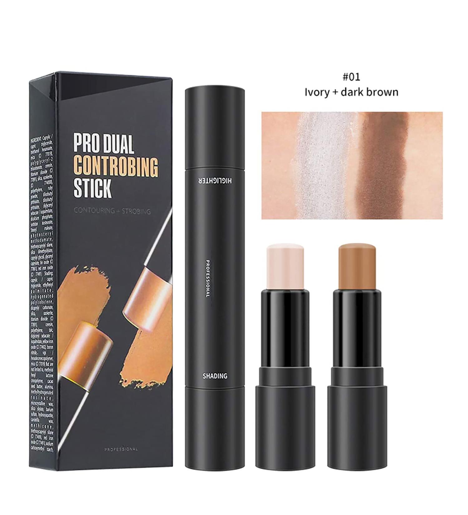 Double-Head 2 in 1 Highlighter & Contour Stick Set - Long Lasting Cosmetics in Ivory & Dark Brown - Buy Online on SooperMarket.com