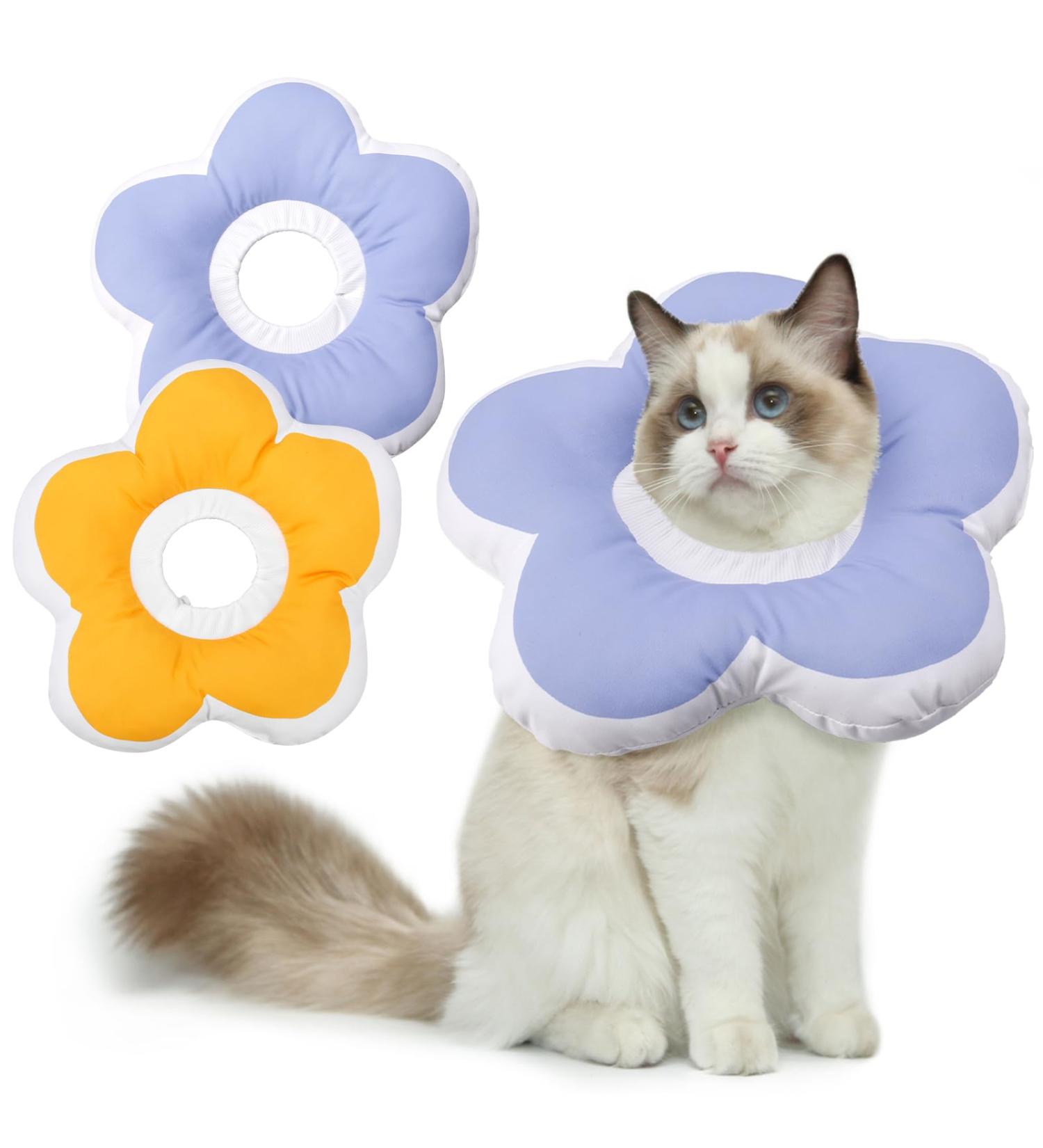 XINRUI 2 Pack Soft Cat Cone Collar Adjustable Soft Cone for Cats Recovery After Surgery Cute Protective Cat Recovery Collar for Kitten Puppies (Purple & Yellow) - Buy Online on SooperMarket.com