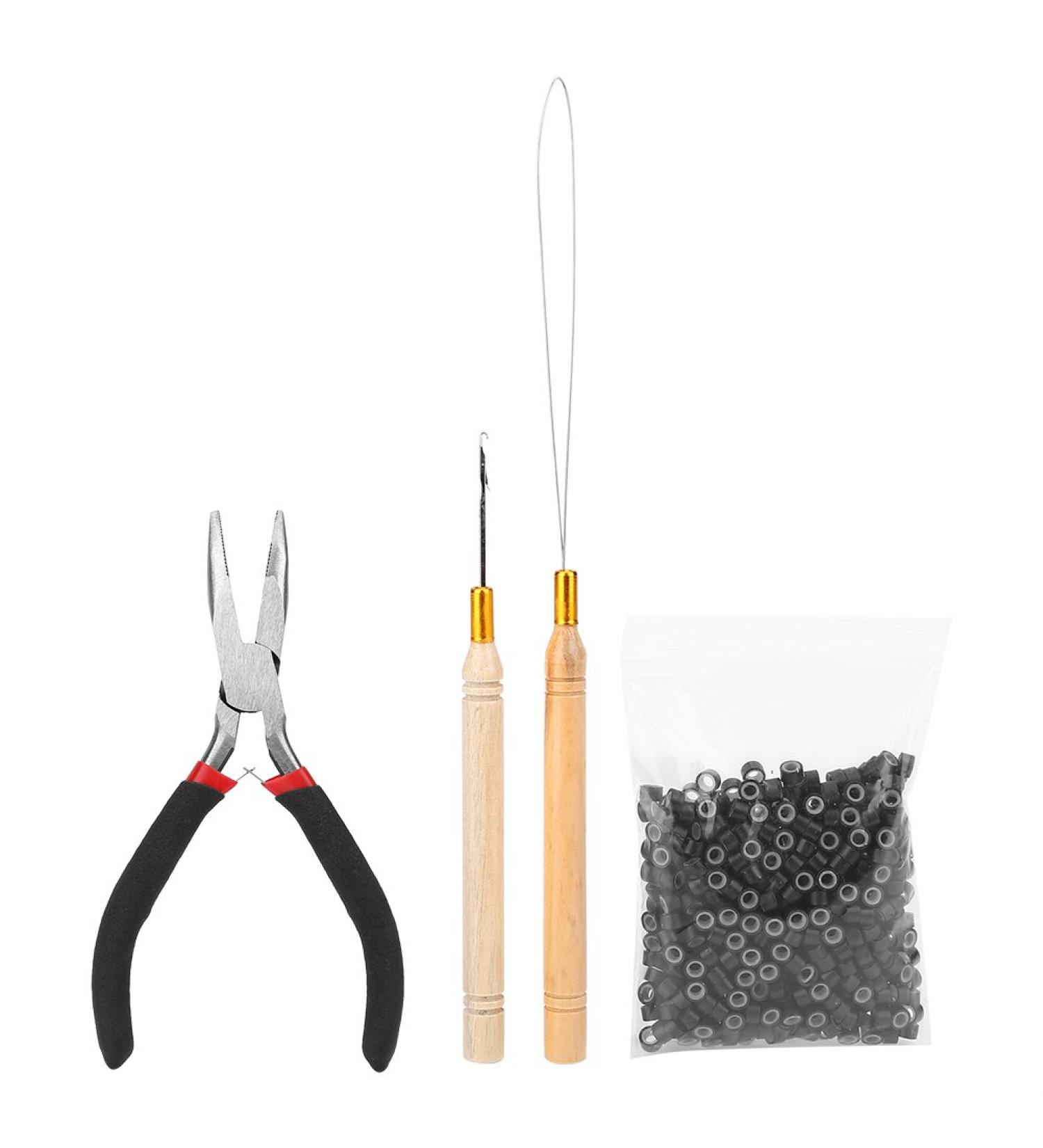 Premium Hair Extension Kit - Pliers Braiding Tools Crochet Hook & Silicone Micro Rings - Perfect for Hair Extensions & Feathers (Black) - Buy Online on SooperMarket.com