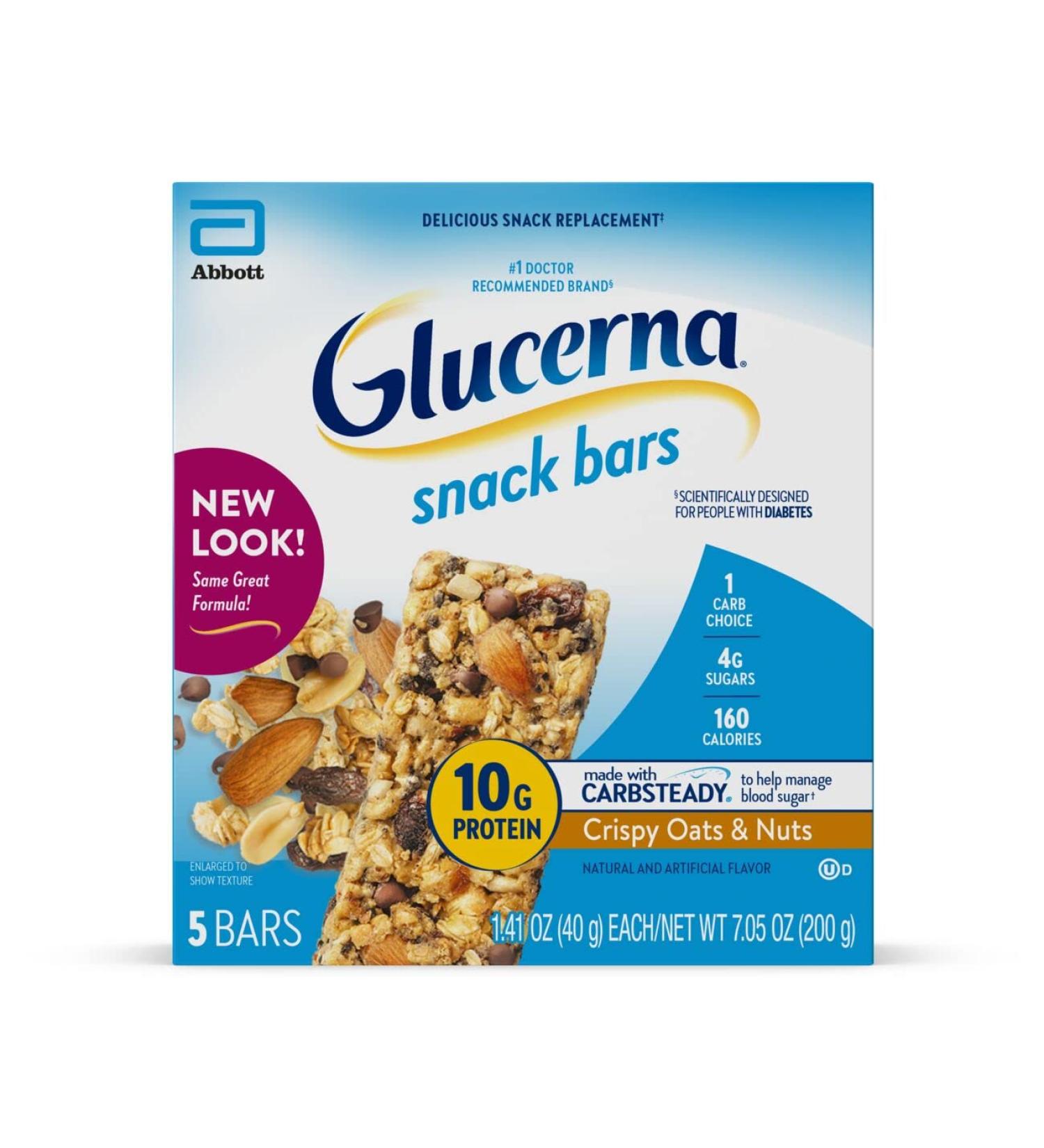 Glucerna Crispy Oats & Nuts Snack Bars - 20 Count, Diabetes-Friendly Blood Sugar Management - Buy Online on SooperMarket.com