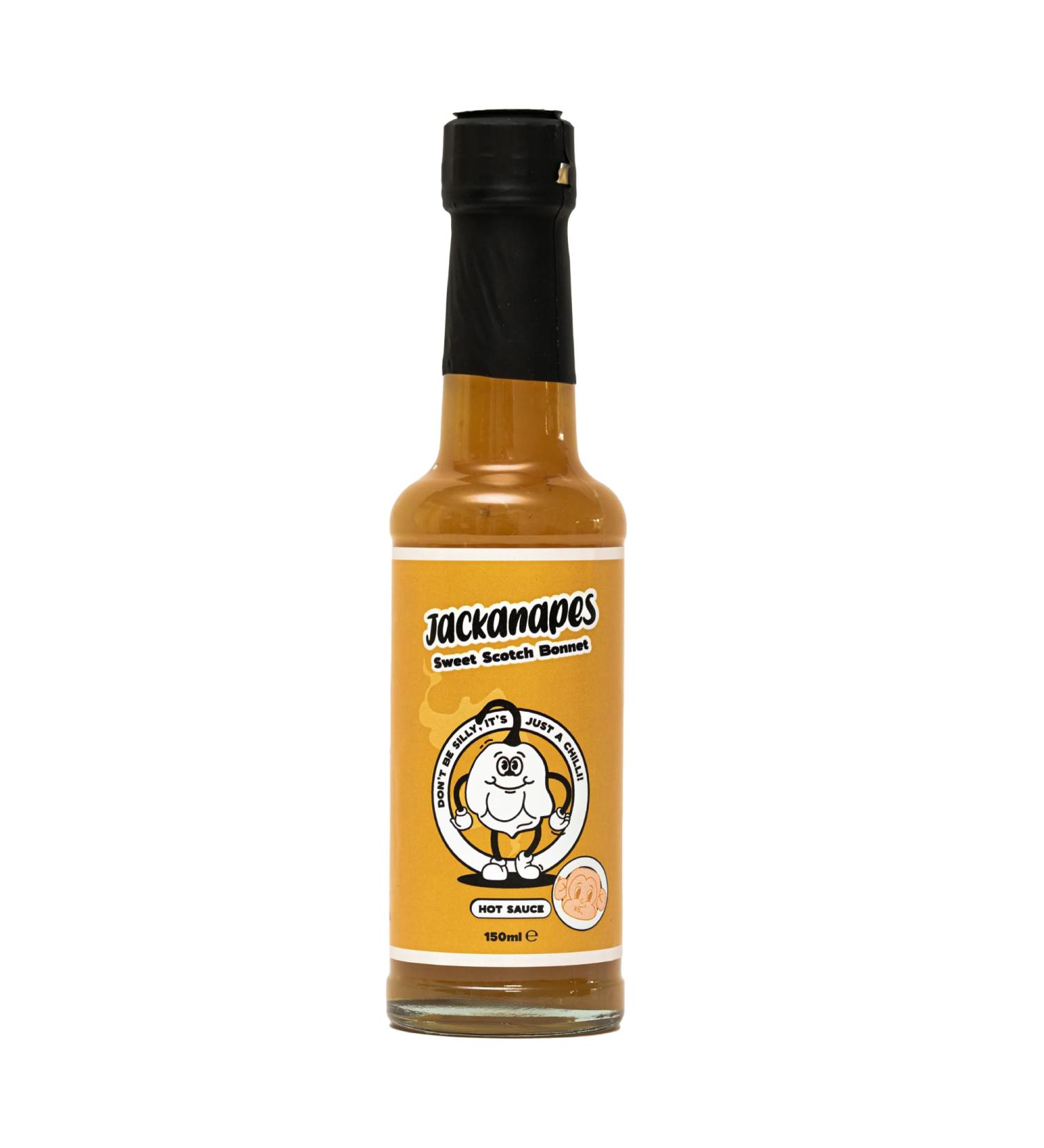Jackanapes Scotch Bonnet Hot Sauce 150ml - Sweet Tropical Vegan Chilli Sauce with Mango, Pineapple, Lime & Cane Sugar - Made in the UK - Buy Online on SooperMarket.com