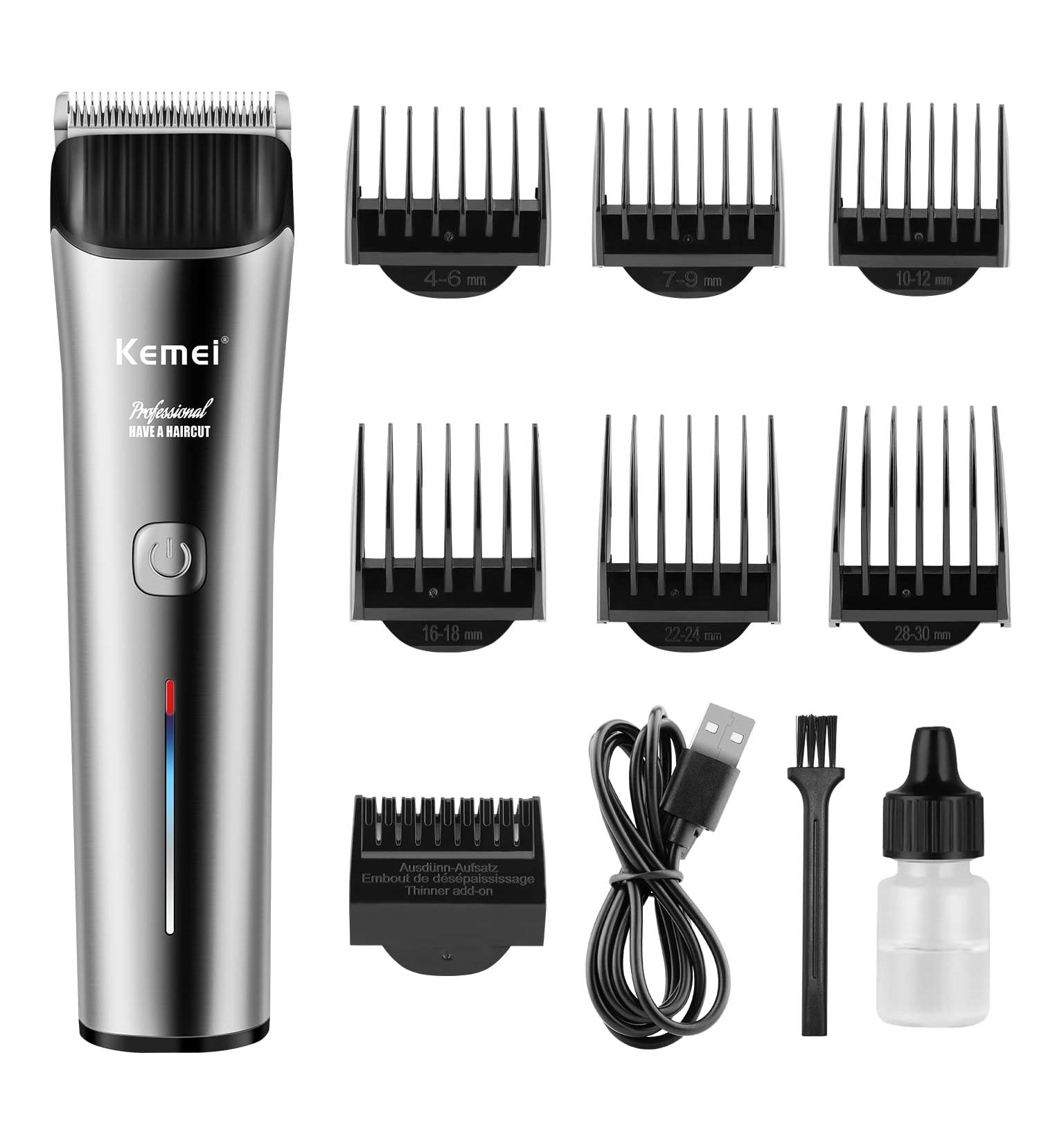 KEMEI Silver Hair Clippers for Men Cordless Clipper Professional Barber Clippers USB Rechargeable Wireless Haircut Clippers km-2481 - Buy Online on SooperMarket.com