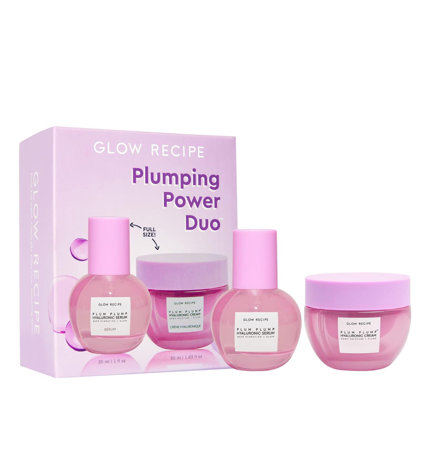 Glow Recipe Hyaluronic Acid Plumping Power Duo - Vegan Anti Aging Serum & Cream Kit for Women - Hyaluronic Moisturizer for Sensitive Skin - 30ml Serum & 50ml Face Cream - Buy Online on SooperMarket.com