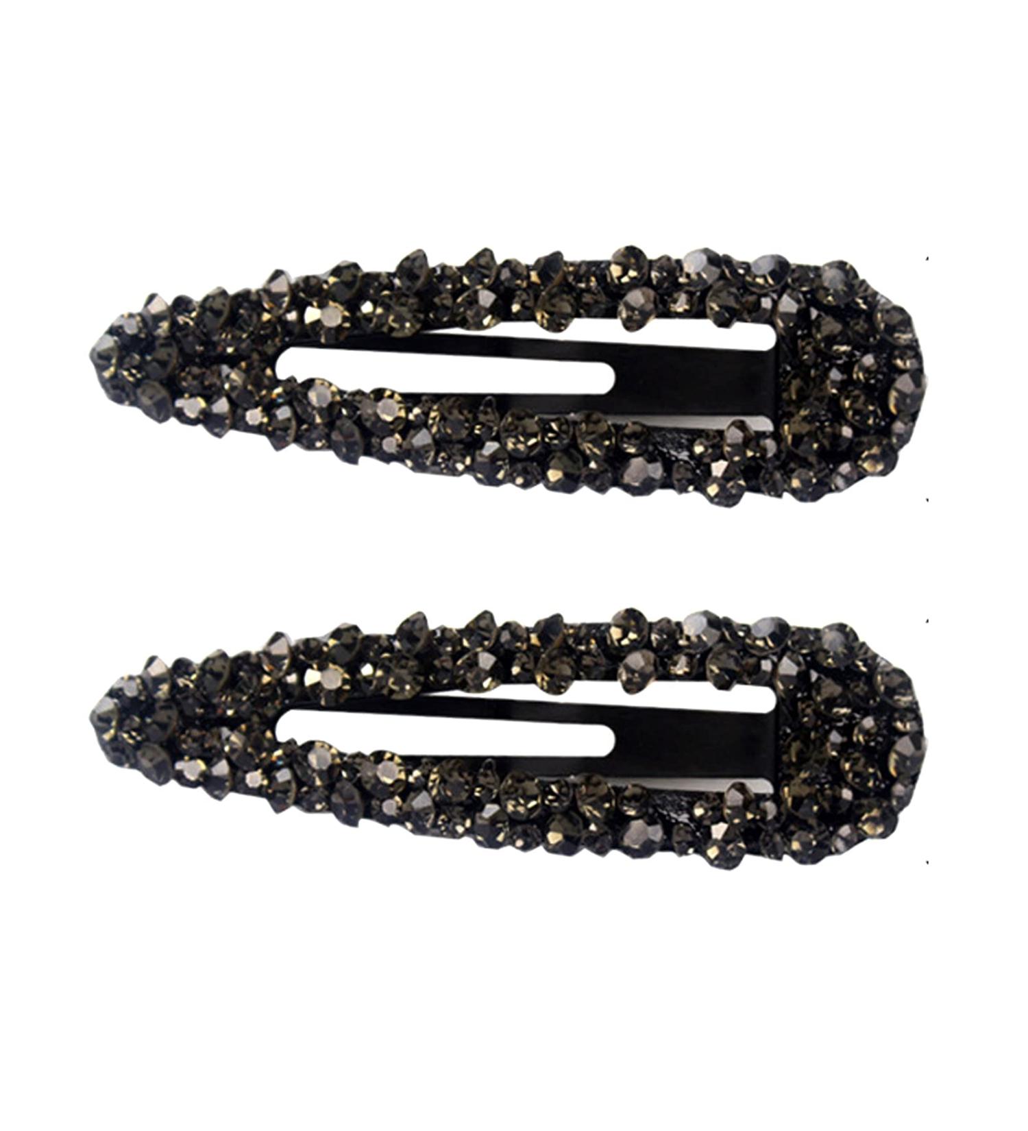 Sparkly Czech Crystal Snap Clips - Black Stone Hair Barrettes for Women - 2 Pack - Buy Online on SooperMarket.com