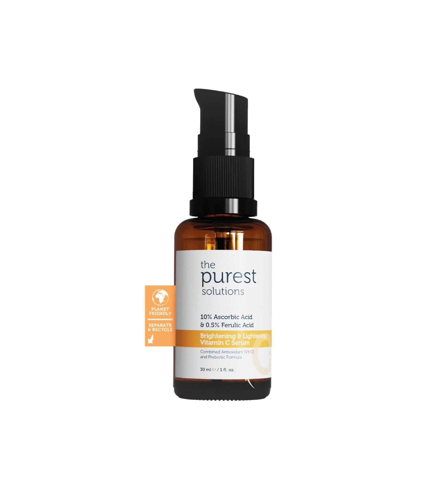 The Purest Solutions Brightening & Lightening Vitamin C Serum (10% Ascorbic Acid & 0.5% Ferulic Acid) - Revitalize & Renew Dull Skin - Anti-Aging Care & Anti-Stress Care - Vegan | Cruelty Free (30 ml) - Buy Online on SooperMarket.com