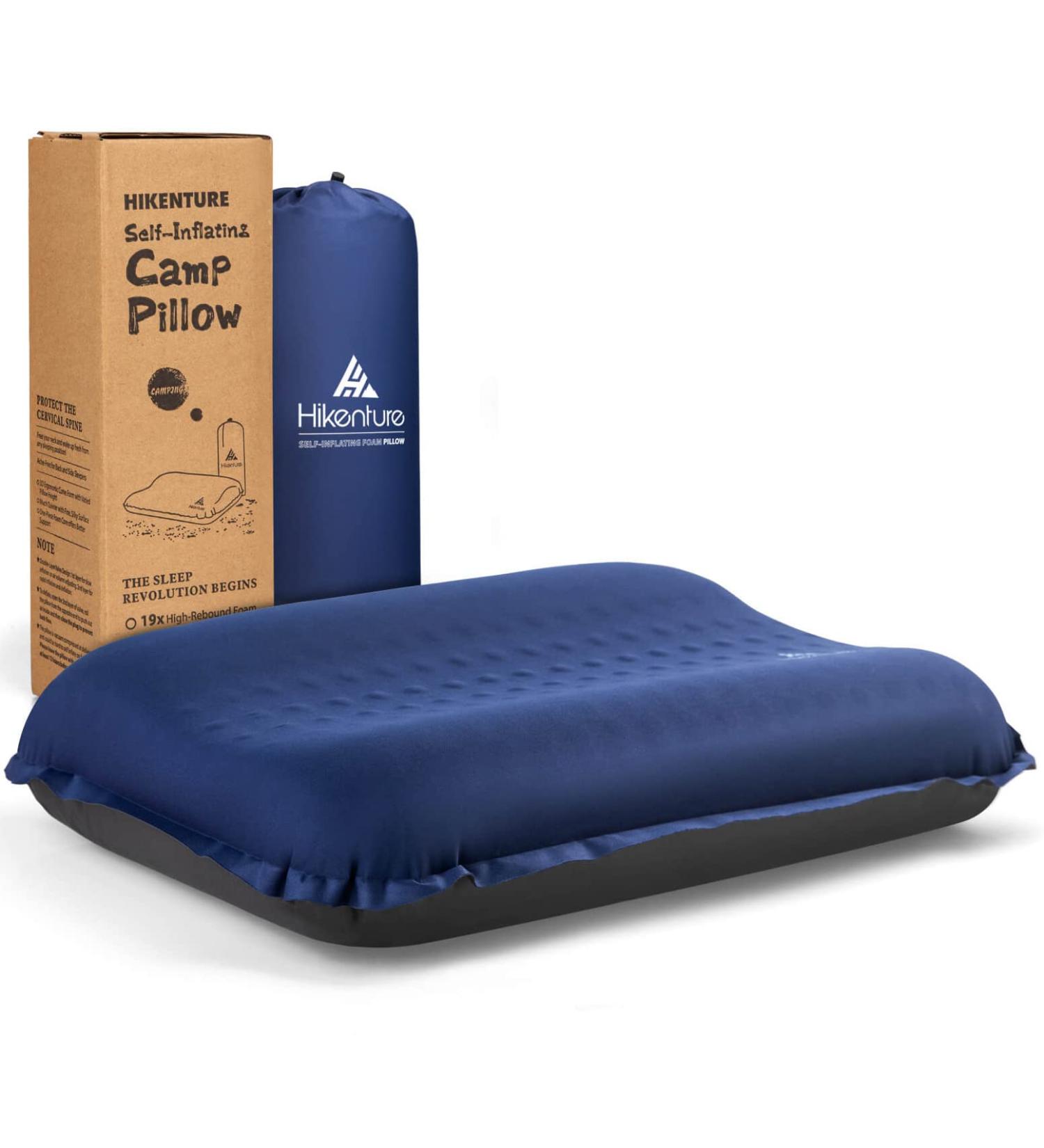 Hikenture Self Inflating Camping Pillow - Ergonomic 3D Support, Portable & Compressible Travel Pillow for Sleeping - Blue - Buy Online on SooperMarket.com