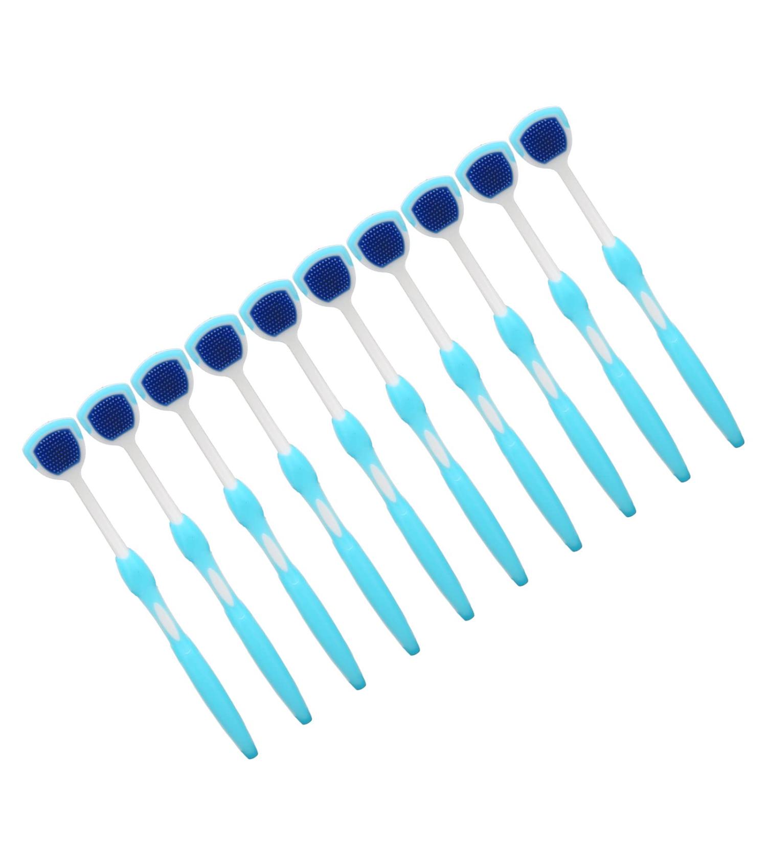Silicone Tongue Brush Long Handle 10 Pcs for Adults - Blue | Effective Tongue Cleaner - Buy Online on SooperMarket.com
