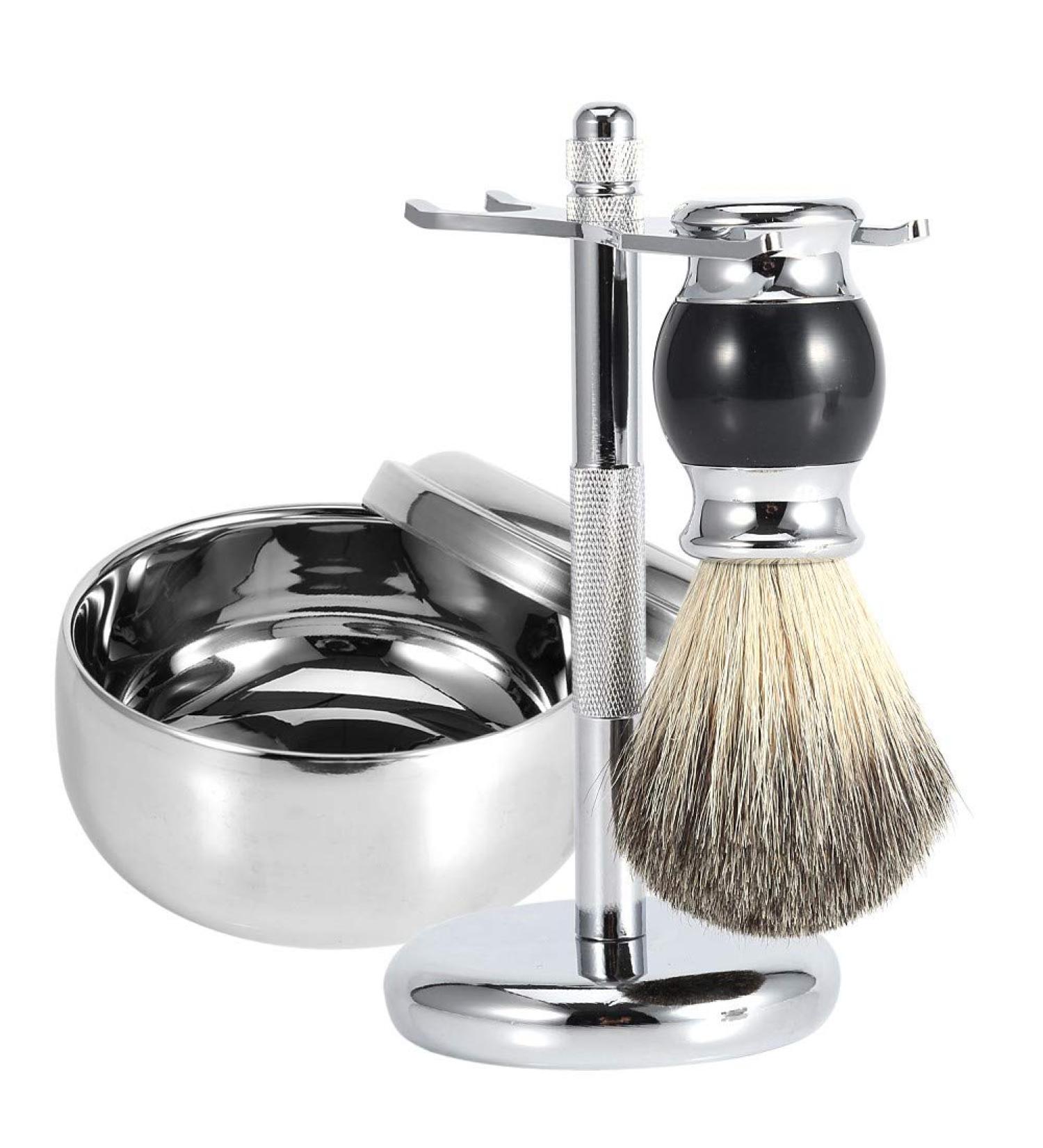 Men's Professional Shaving Kit with Stand, Brush, Soap Mug, and Travel Case - Beard Grooming Set for Mustache Care - Buy Online on SooperMarket.com