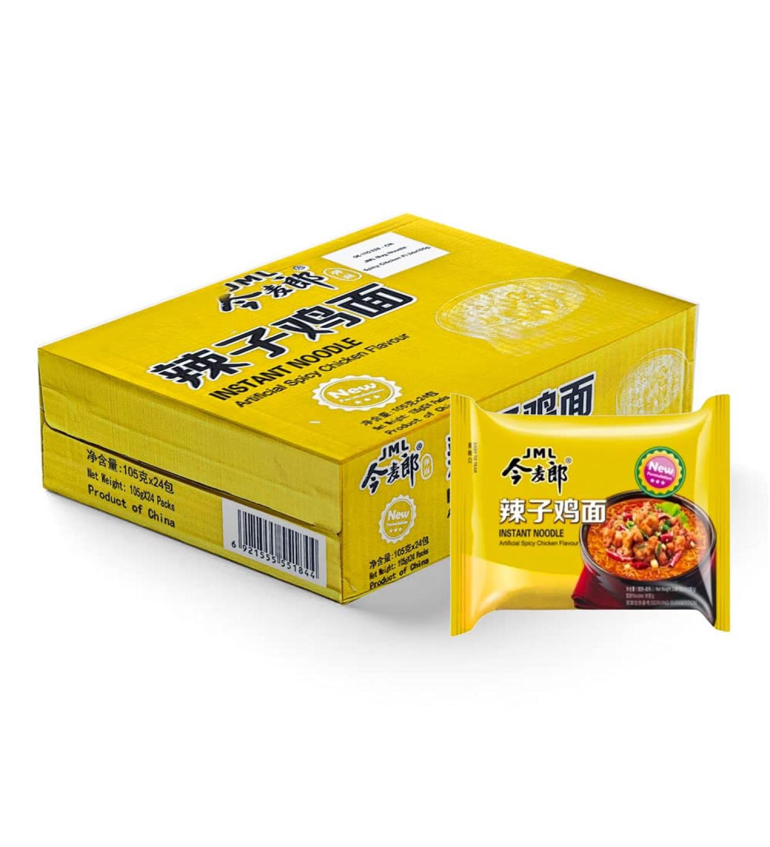 Jinmailang Instant Noodles - Spicy Chicken Flavour Ramen Noodle 105g (Pack of 24)