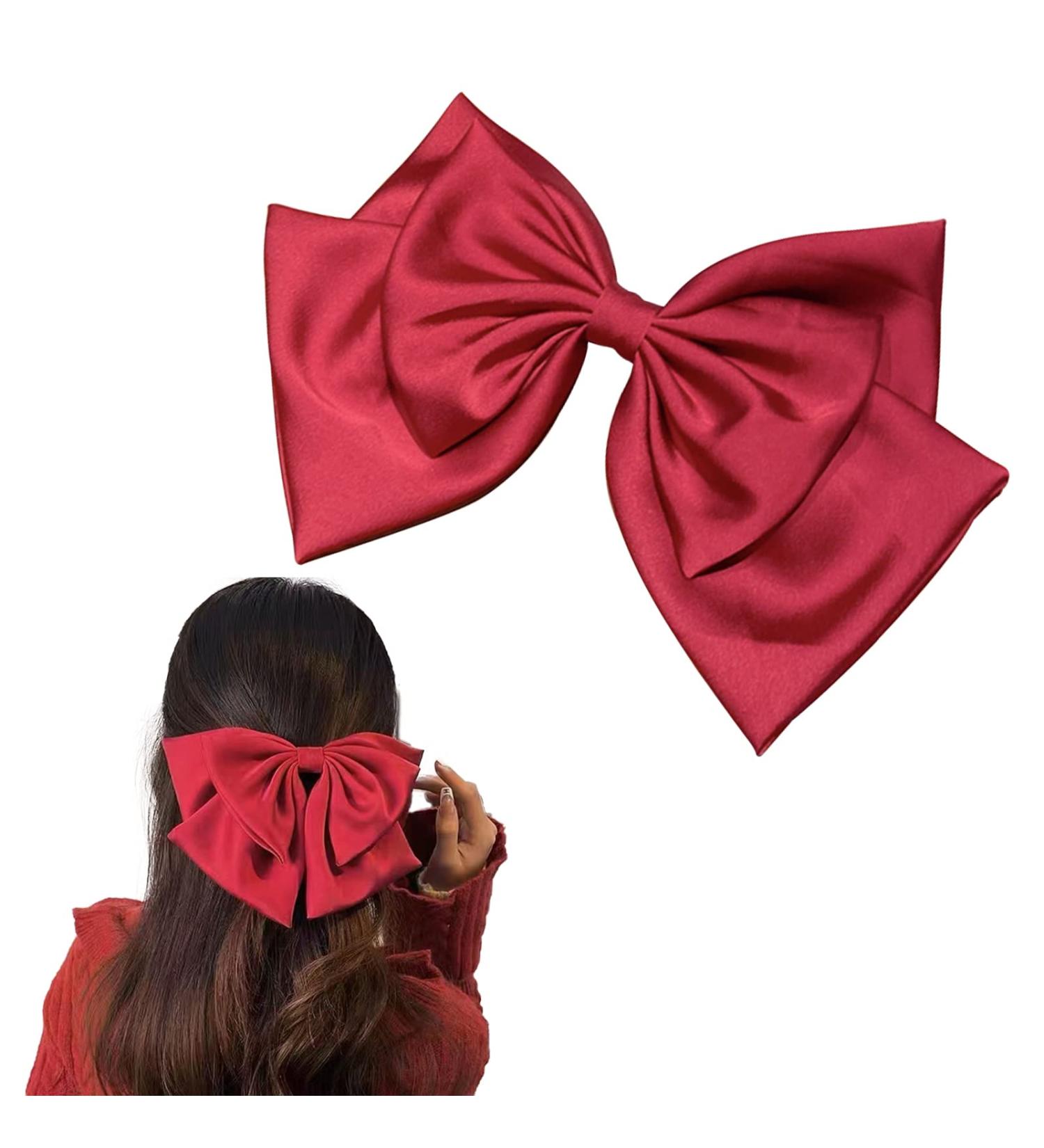 Hair Bow Large Red Hair Bow Hair Clip Hair Bows Bows for Hair Hair Bows for Women Black Bows Hair Ribbons Bow Hair Barrettes French Barrette Hairpin Hair Accessories for Thick Curly Hair - Buy Online on SooperMarket.com