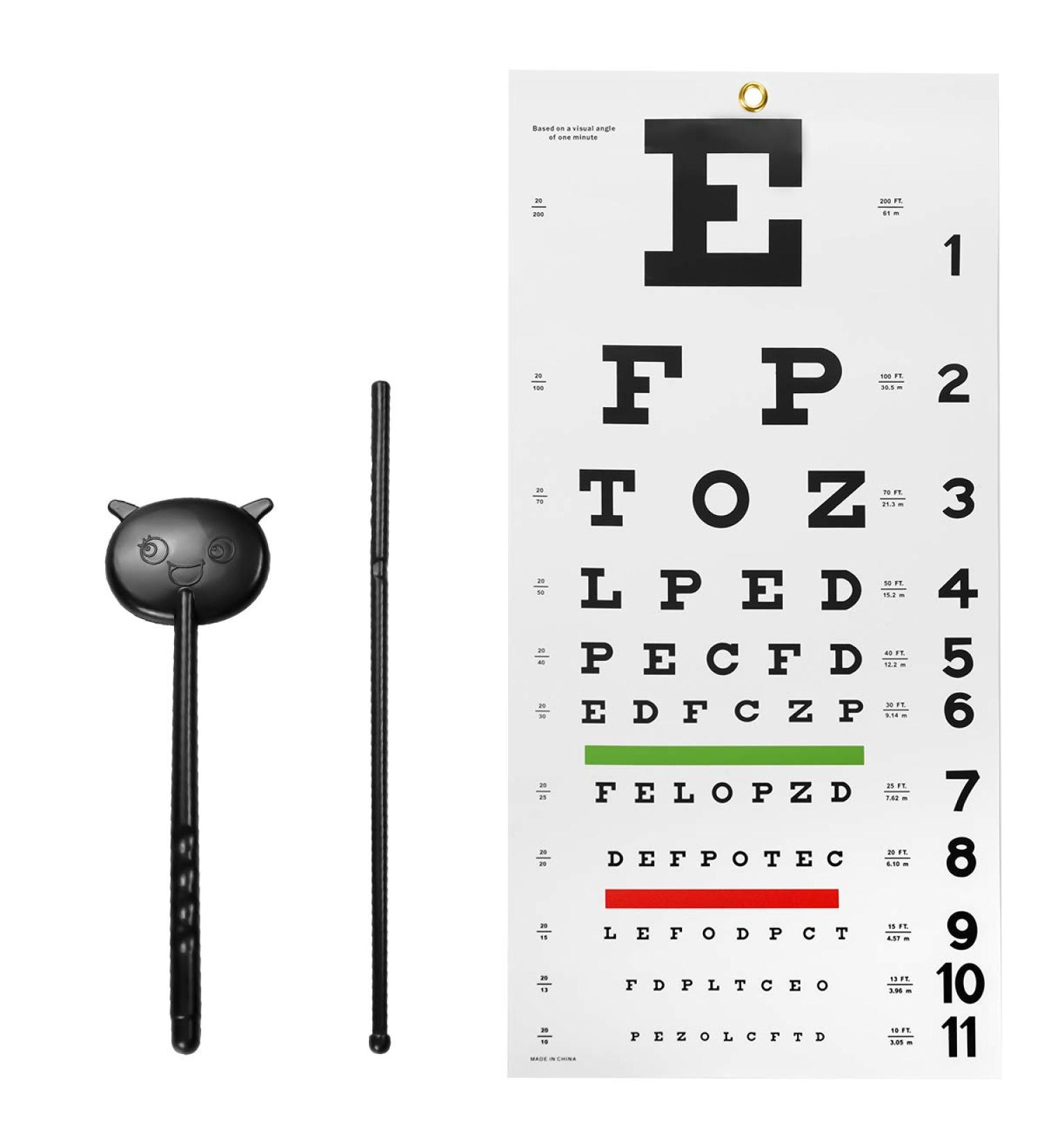 Snellen Eye Chart Wall Set with Hand Pointer and Occluder - 3 Piece Kit for Eye Medical Exams - Buy Online on SooperMarket.com